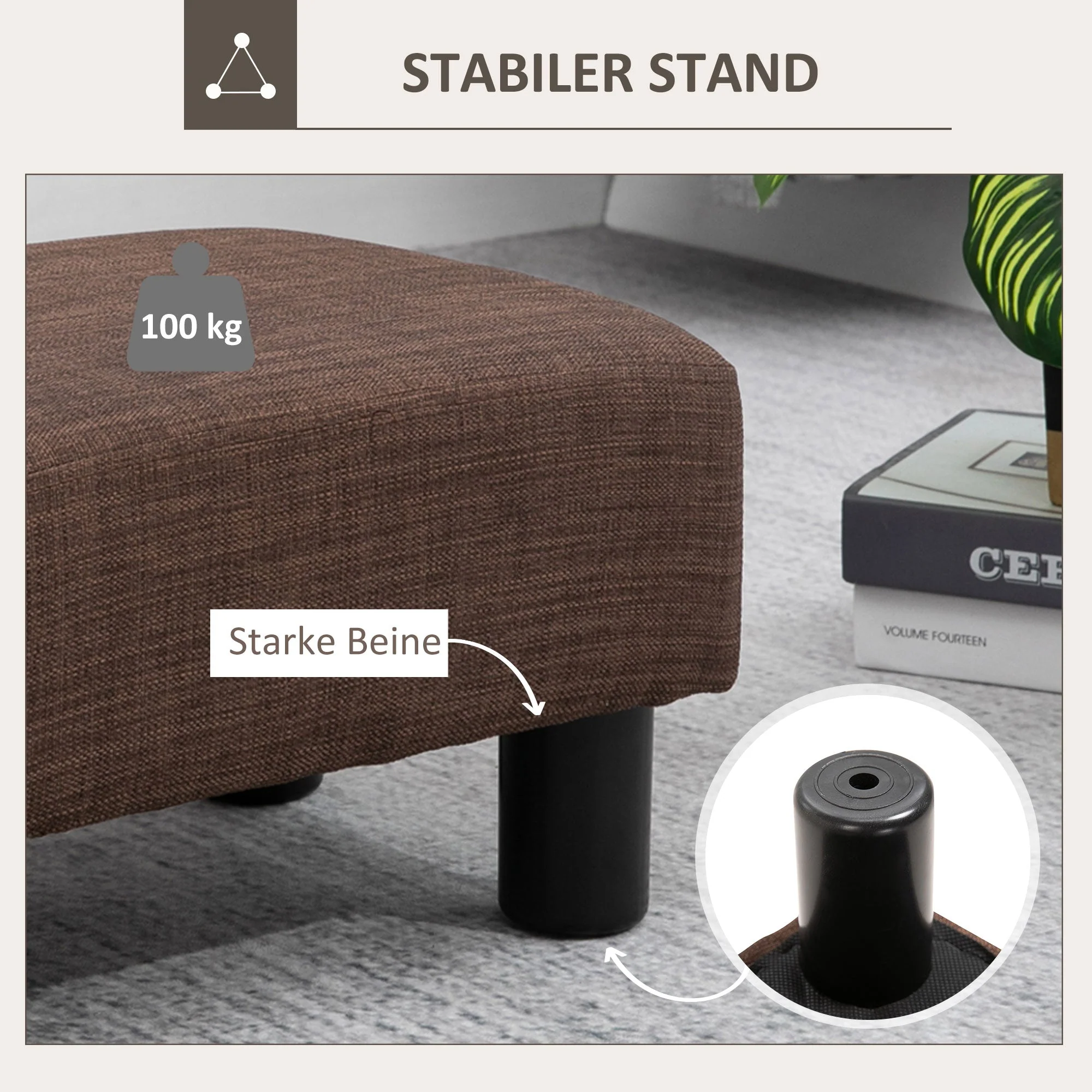 Upholstered Stool/Ottoman, Rectangular 100 kg Capacity for Living Room/Hallway, Brown - Image 5