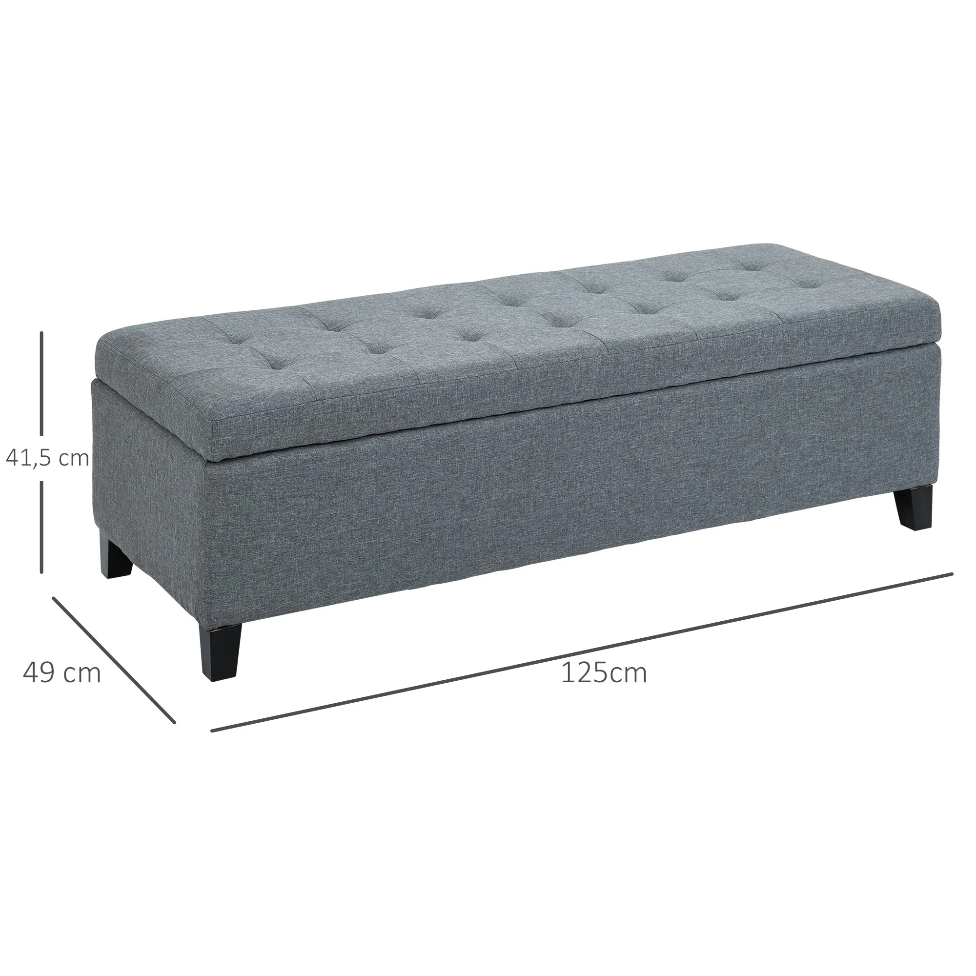 Upholstered Storage Bench with Lid, Linen Look, Grey - Image 3