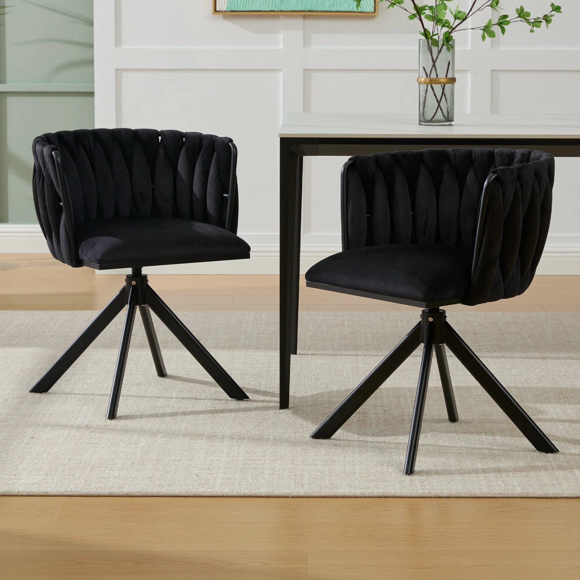 Velour Armchair 180° Swivel Ergonomic Heavy-Duty Metal (Set of 2)