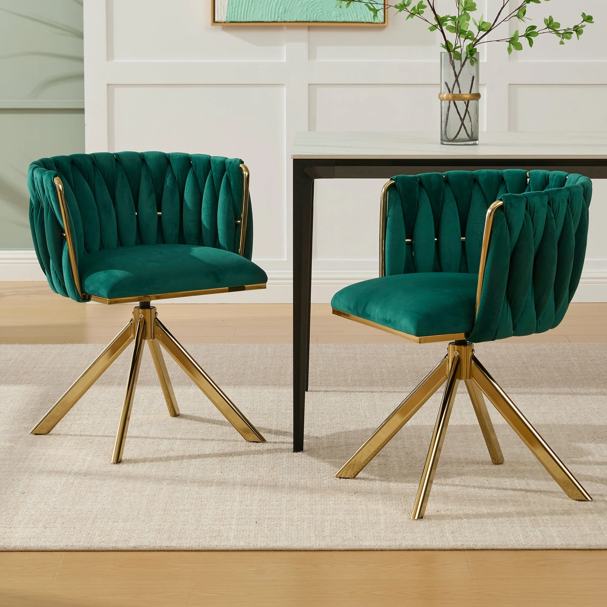 Velour Armchair, 180° Swivel, Ergonomic, Metal Frame