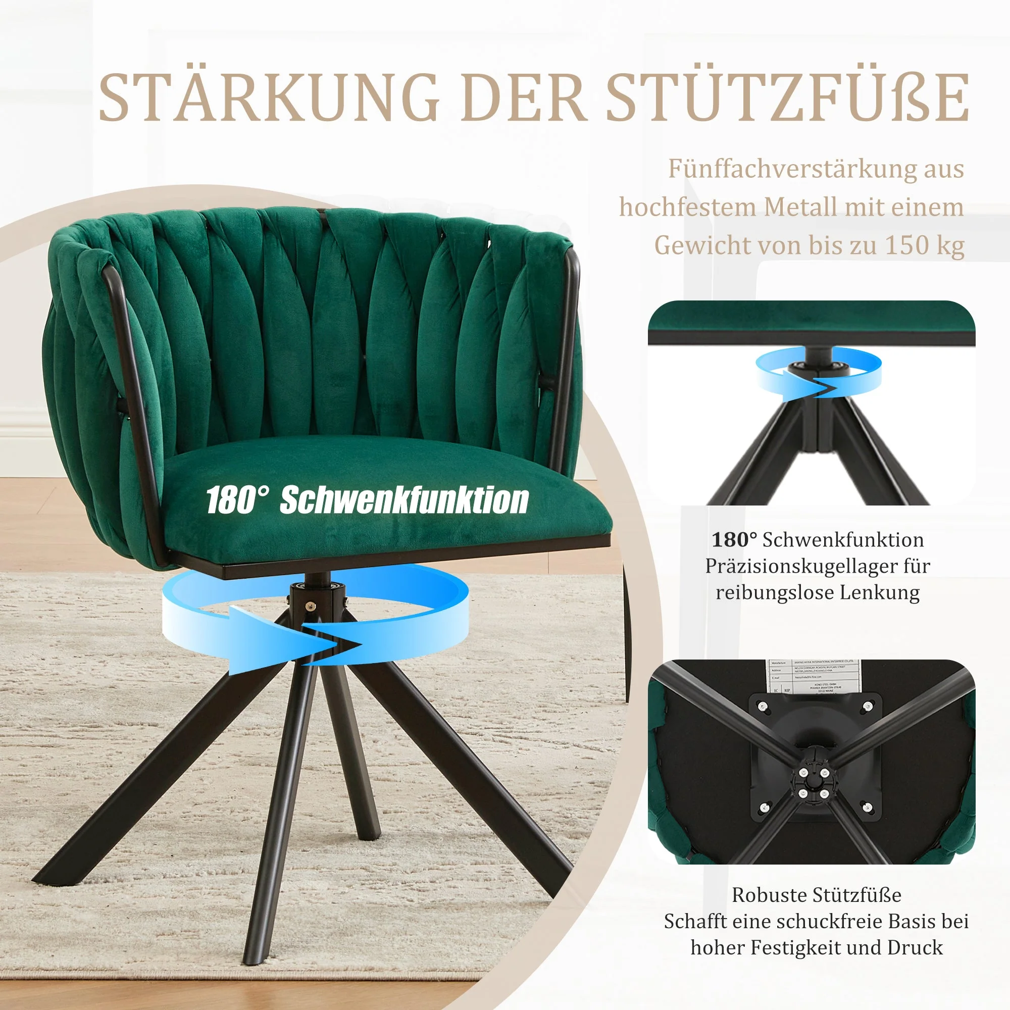 Velour Armchair, Heavy-Duty Metal Frame, 180° Swivel, Ergonomic, Velvety - Image 3