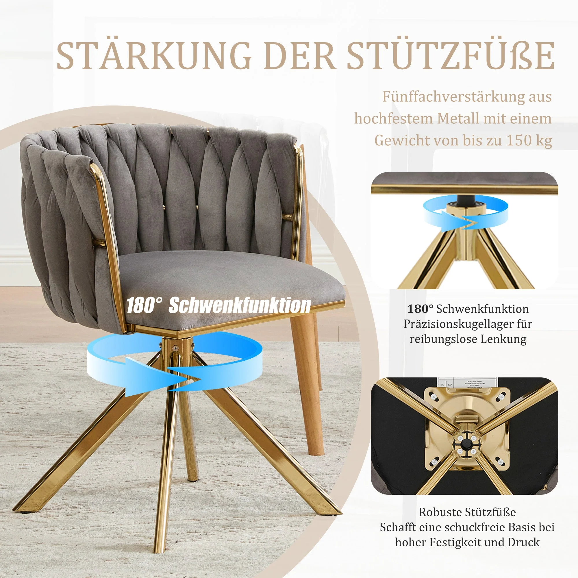 Velour Armchair, Swivel, Ergonomic, Heavy-Duty Metal Frame - Image 3