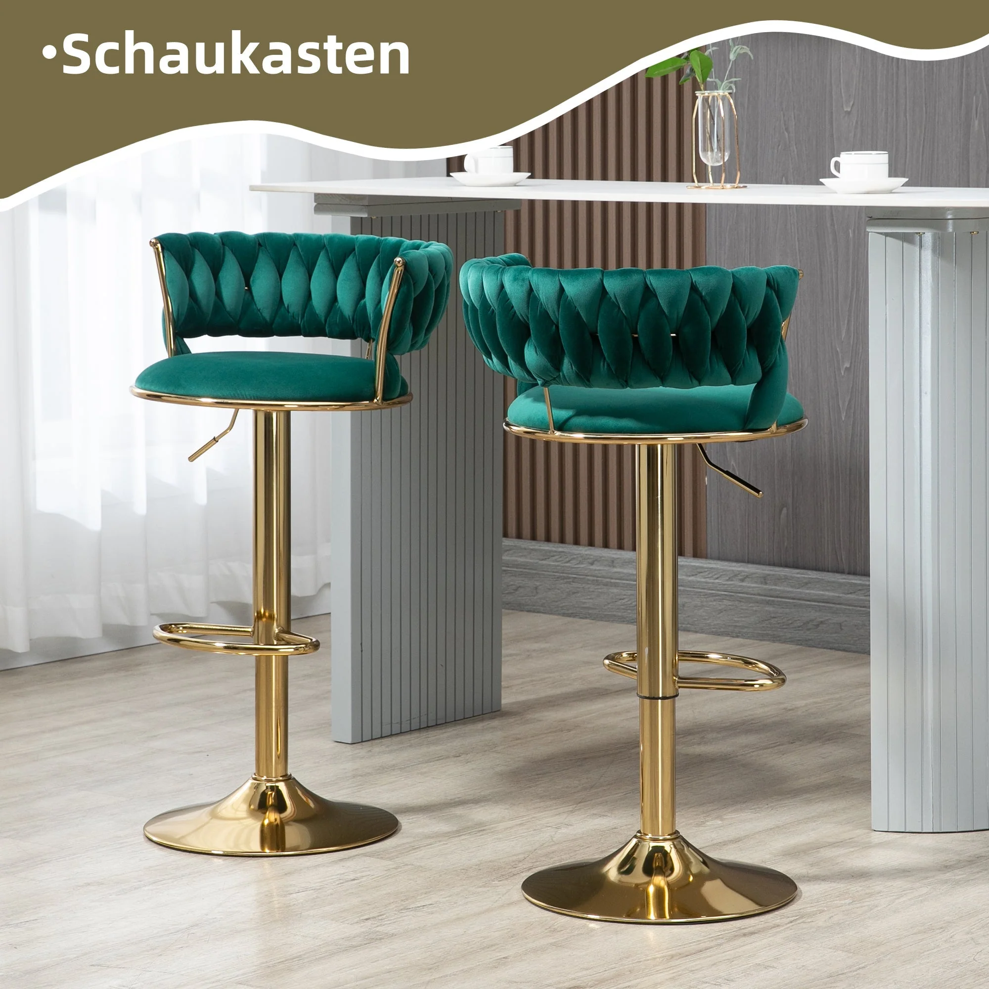 Velvet Bar Stool Set, 360° Swivel, Adjustable Height, Handcrafted Backrest, Upholstered - Image 2