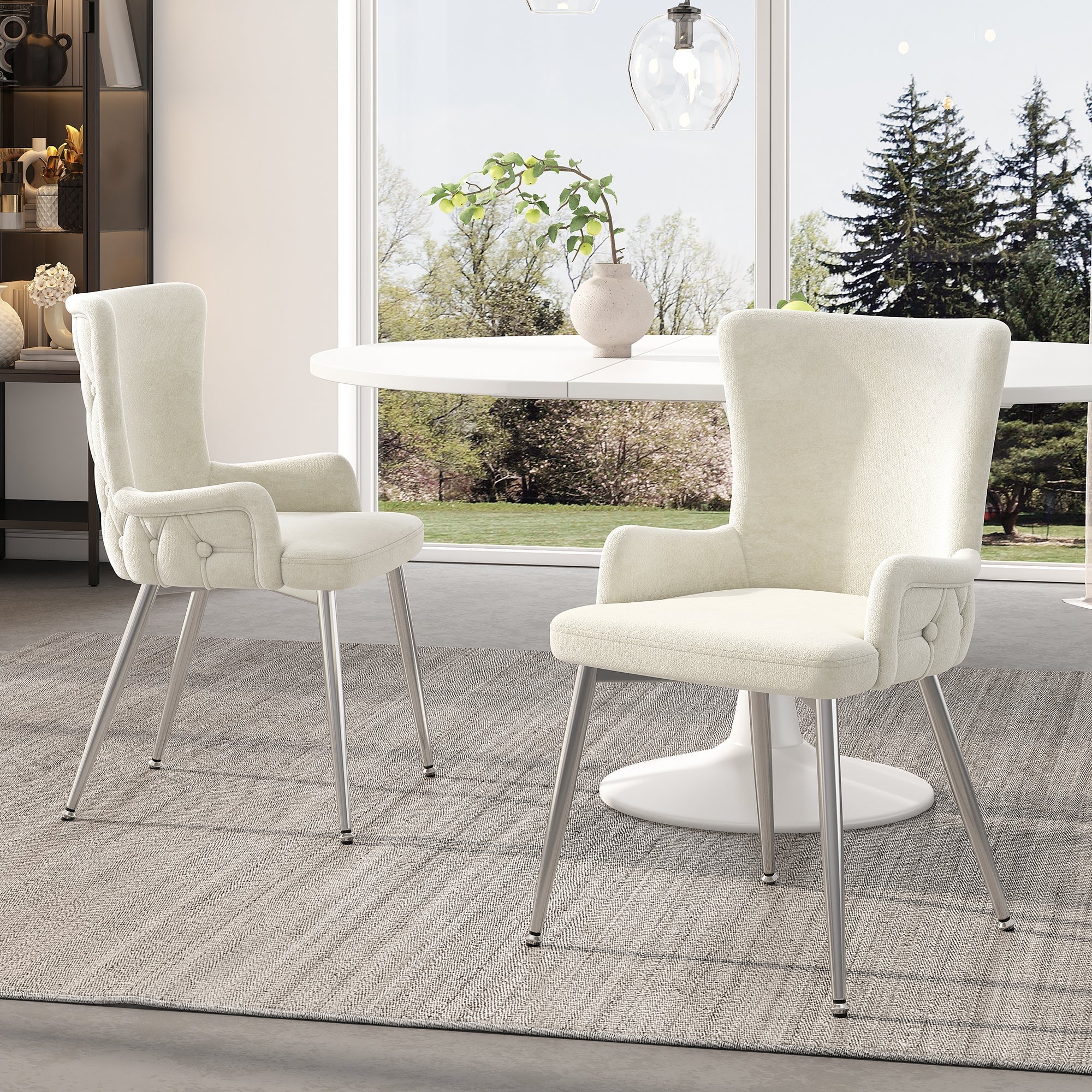 Velvet Chair Set of 2 Silver Metal Legs - Beige