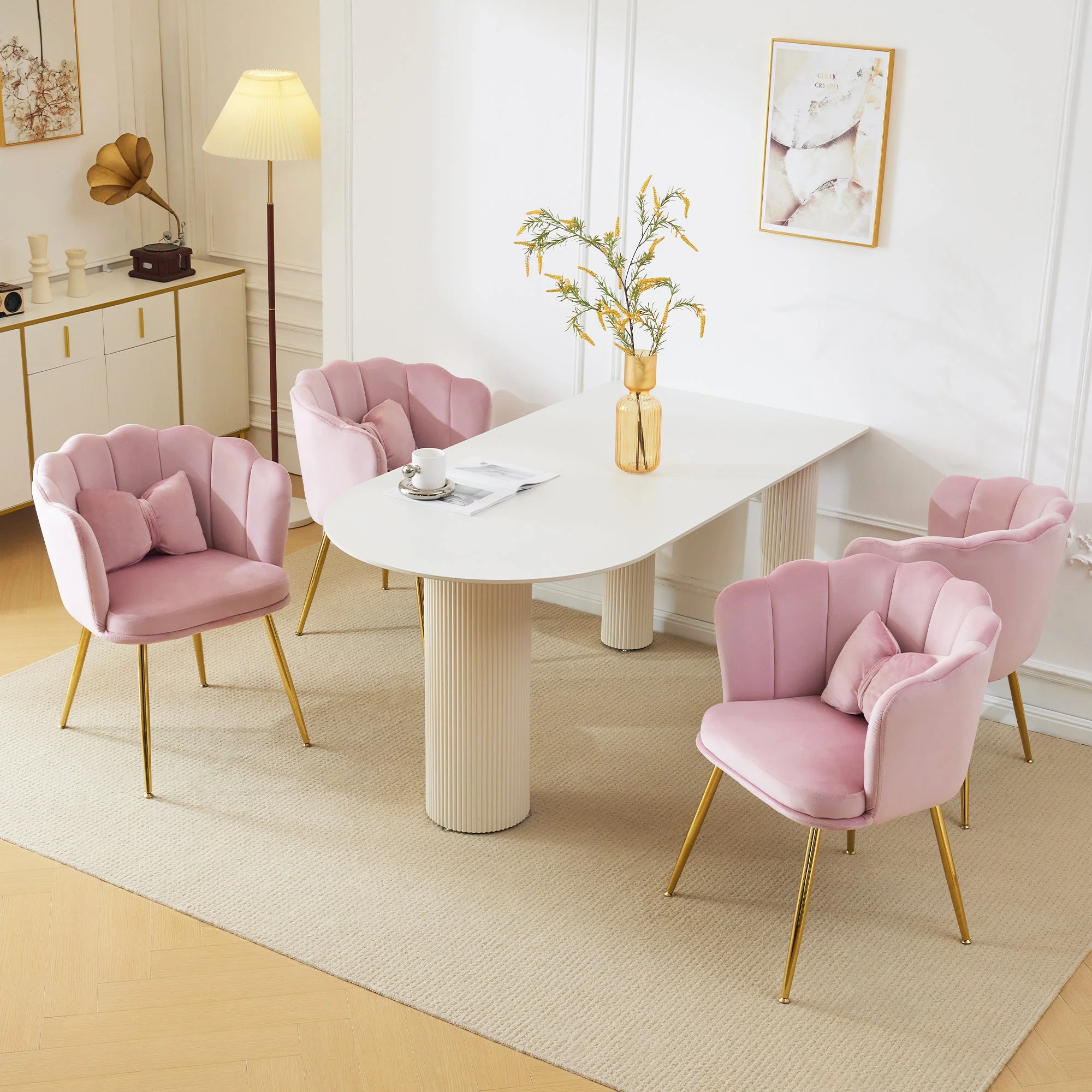 Velvet Chairs, Set of 4 Modern Upholstered with Petal Back & Butterfly Cushion, Gold Metal Legs - Image 2