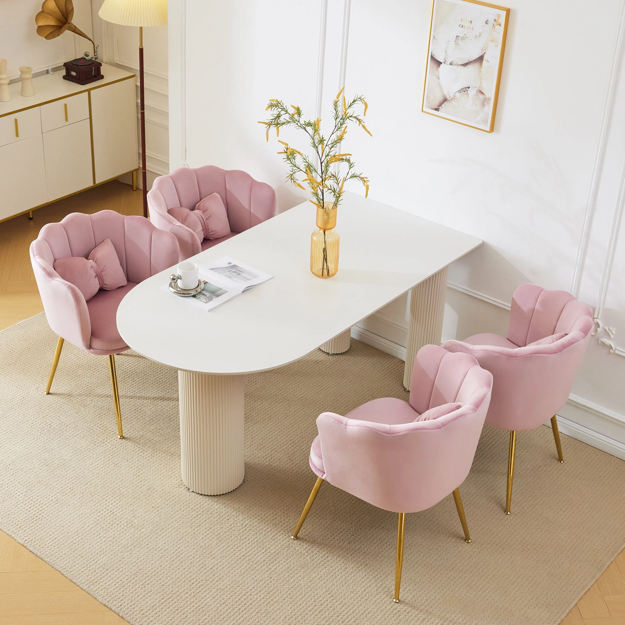 Velvet Chairs, Set of 4 Modern Upholstered with Petal Back & Butterfly Cushion, Gold Metal Legs - Image 6