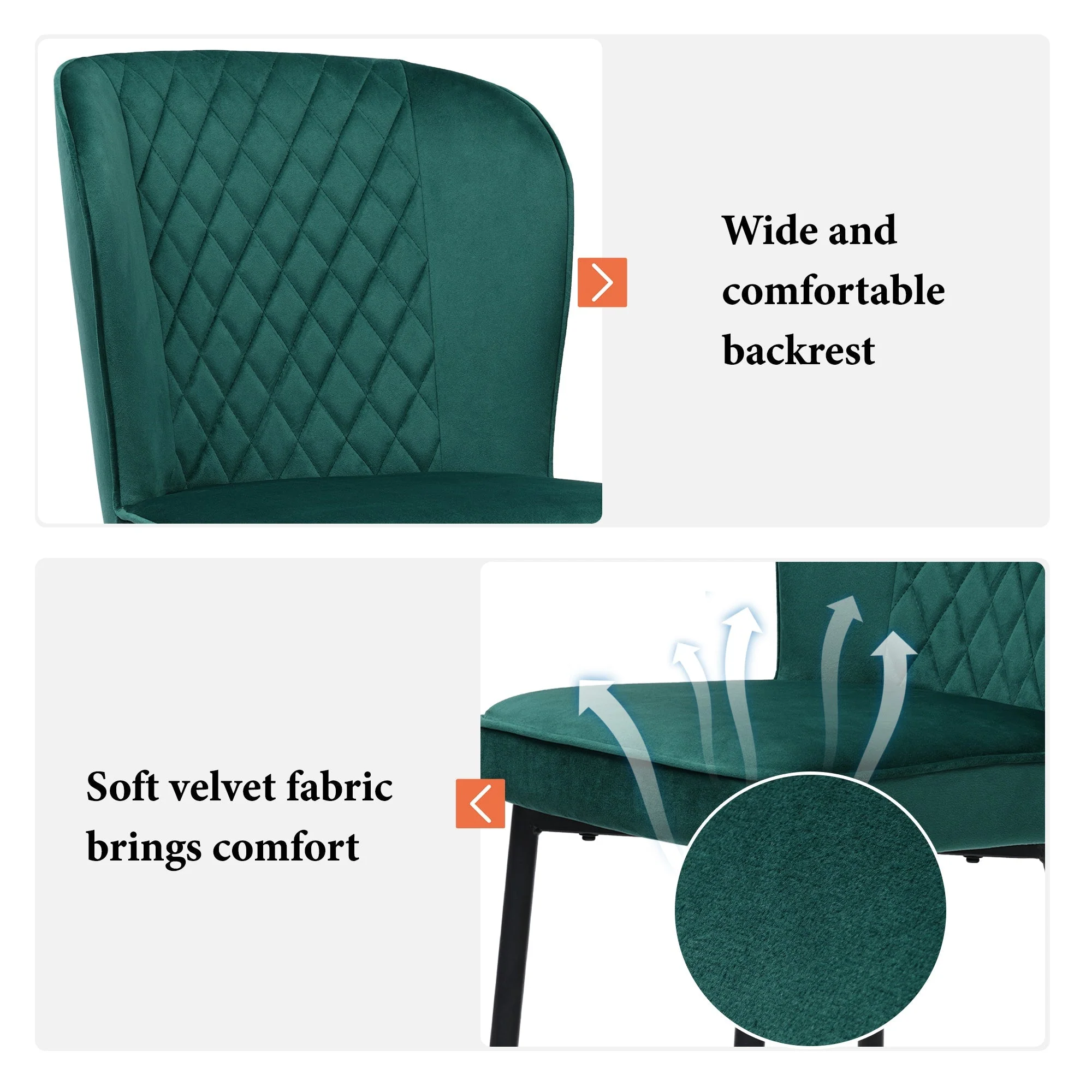 Velvet Dining Chair (2 pcs), Dark Green, Upholstered with Metal Legs - Image 4