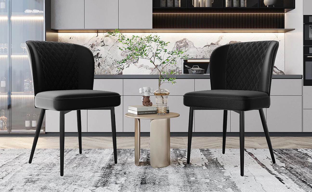 Velvet Dining Chair (2 pcs), Modern Vanity Chair with Metal Legs, Black - Image 2