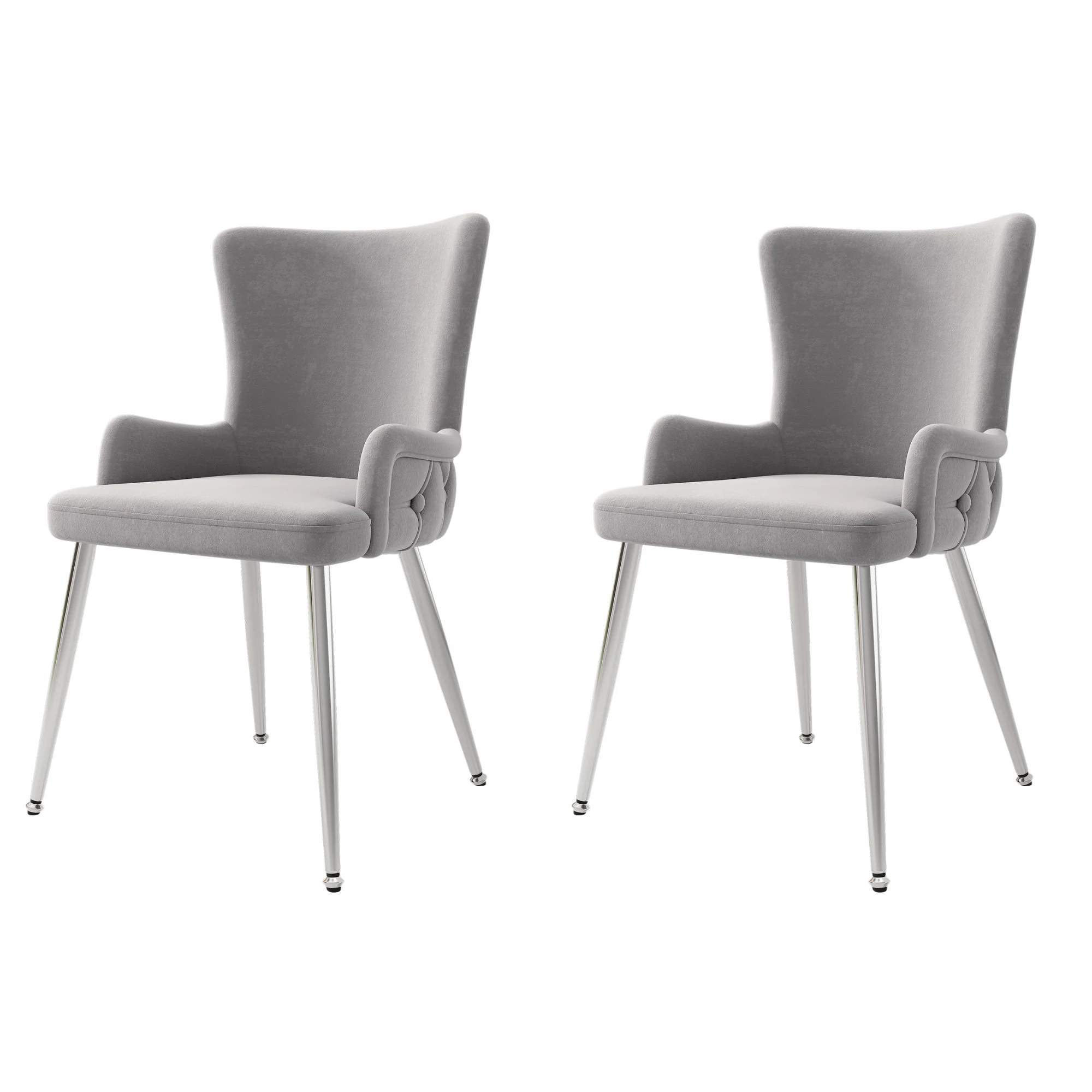 Velvet Dining Chair Set of 2, Luxurious Lounge Chair with Silver Metal Legs, Grey Velvet - Image 5