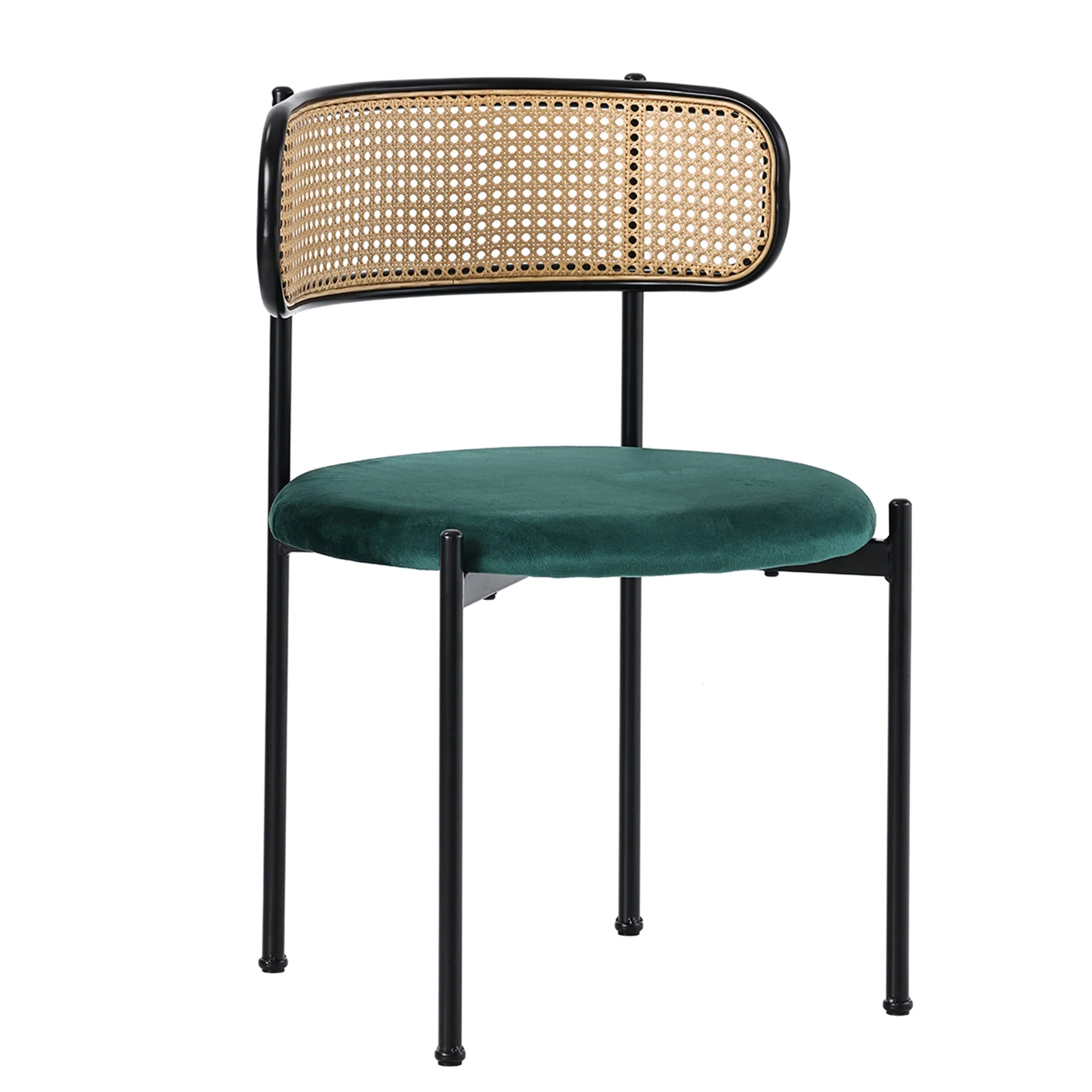 Velvet Dining Chair Set of 2 Modern Rattan Metal Legs - Green - Image 8