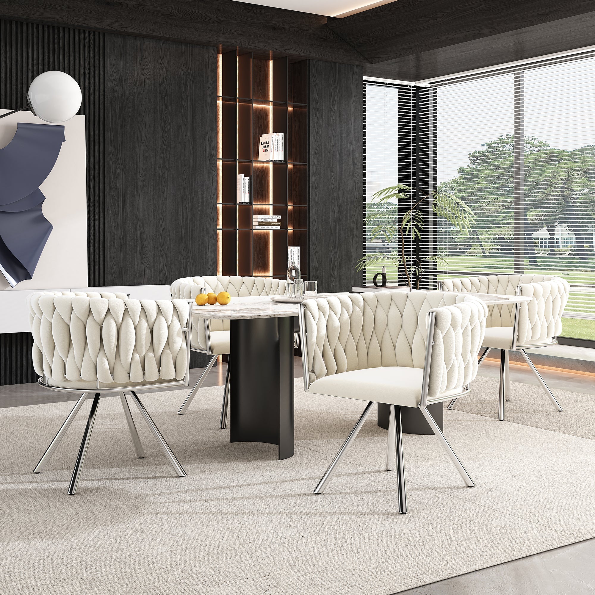 Velvet Dining Chair Set of 2 Swivel Metal Legs - Beige/Silver - Image 5