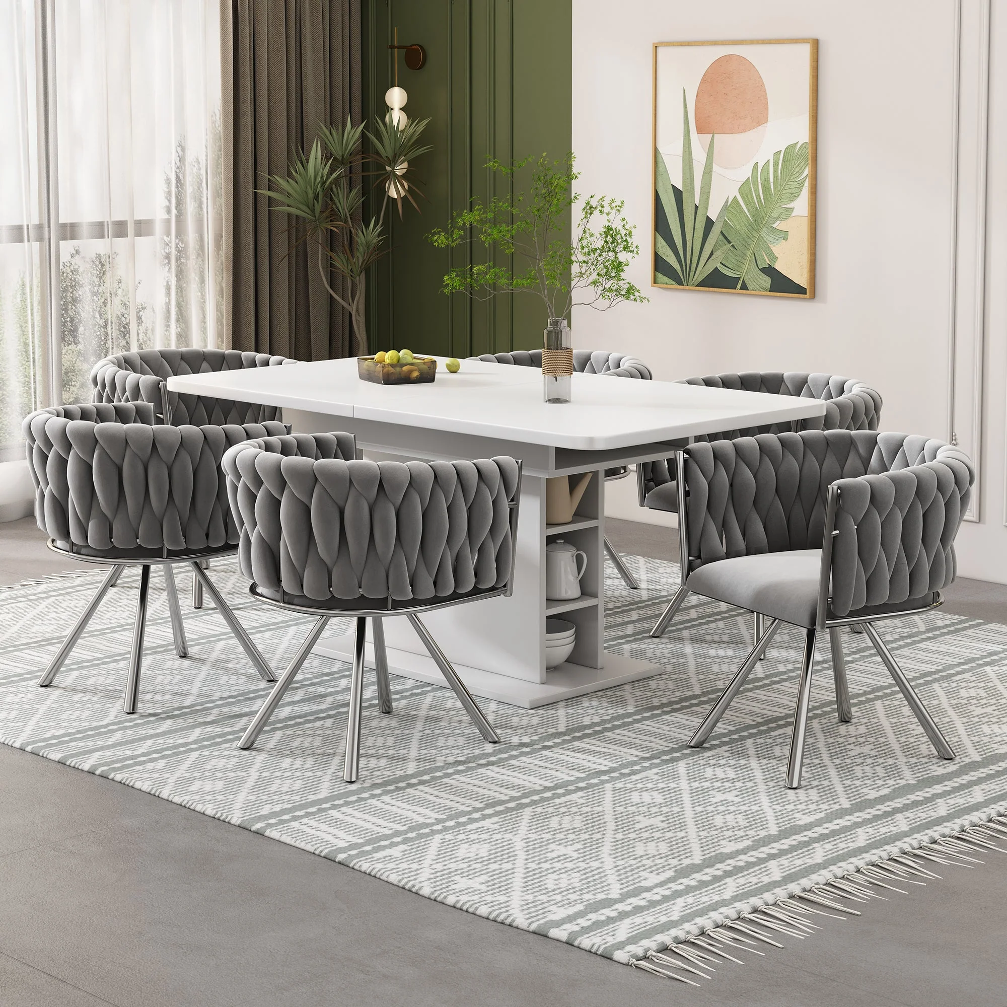 Velvet Dining Chair Set of 2 Swivel Metal Legs - Grey/Silver - Image 3