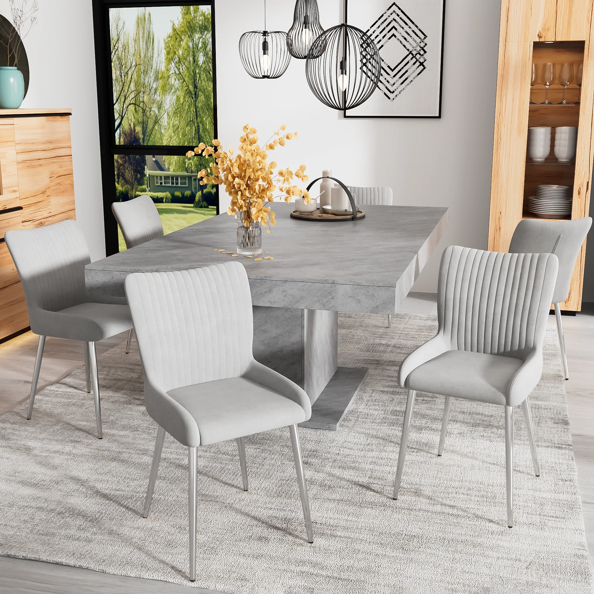 Velvet Dining Chair, Set of 2 with Silver Metal Legs and Lumbar Support, Grey Velvet - Image 3