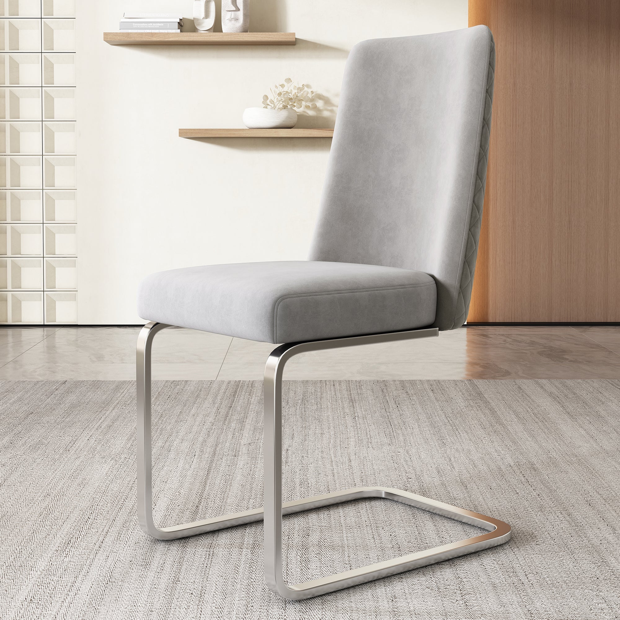 Velvet Dining Chair Set of 4 Diamond Back Luxurious Metal Legs Grey - Image 7