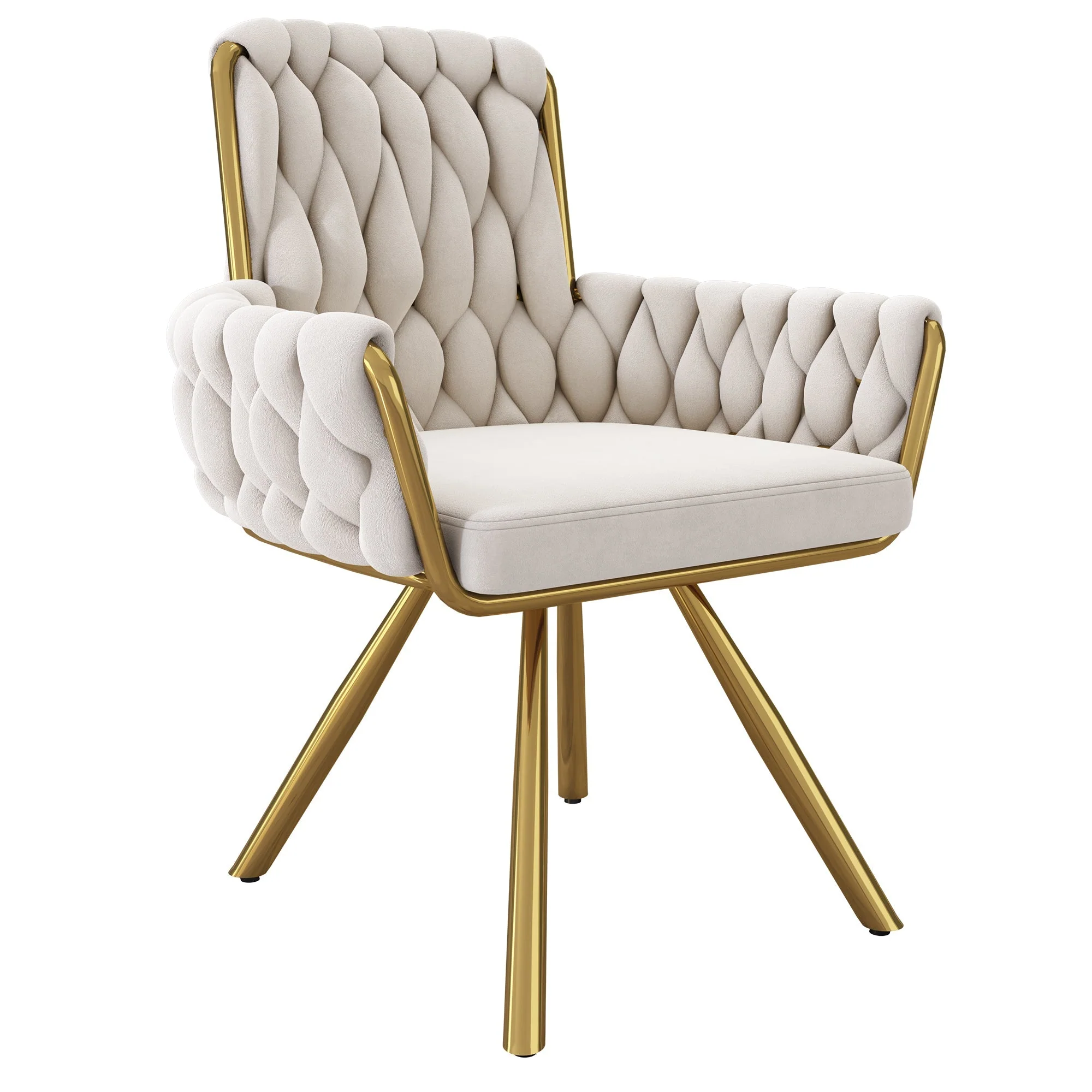 Velvet Dining Chair Set of 4, Luxury Swivel Armchair with Metal Legs, Beige Velvet - Image 8