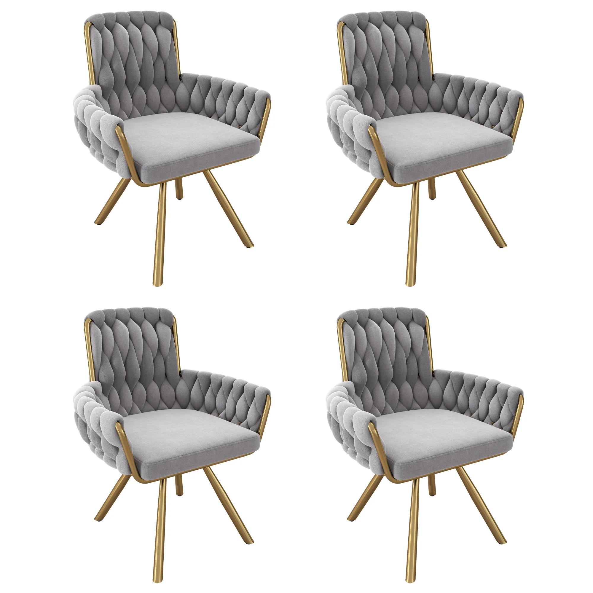 Velvet Dining Chair Set of 4, Luxury Swivel Armchair with Metal Legs, Grey Velvet - Image 5