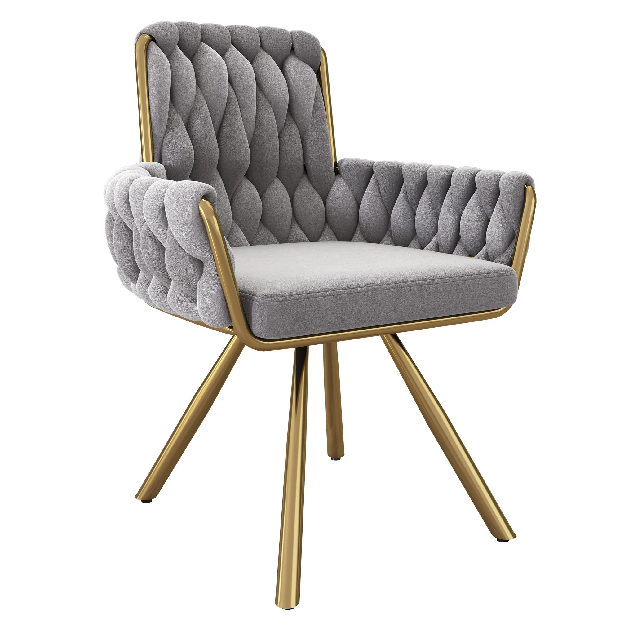 Velvet Dining Chair Set of 4, Luxury Swivel Armchair with Metal Legs, Grey Velvet - Image 8
