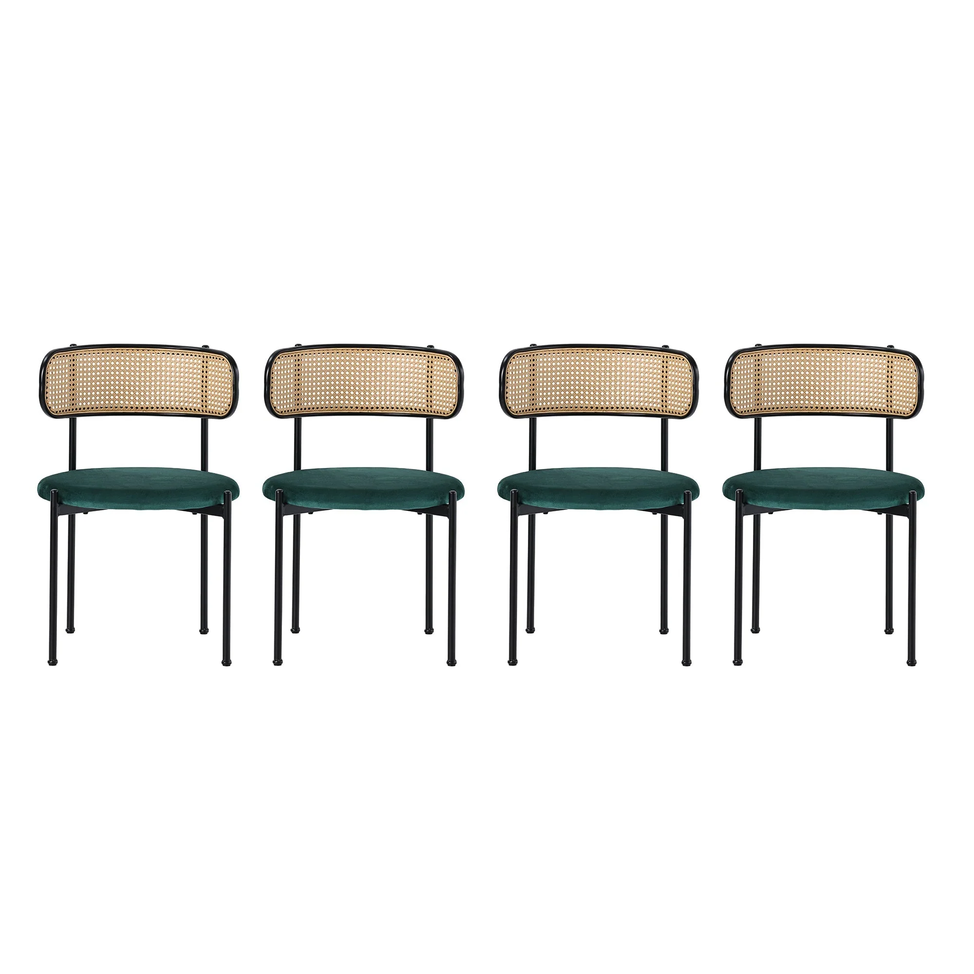 Velvet Dining Chair Set of 4 Rattan Metal Legs - Green - Image 5