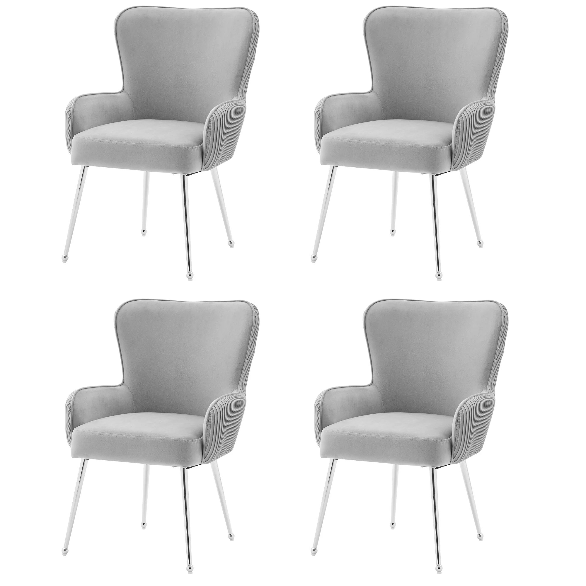 Velvet Dining Chair Set of 4 with Armrests Lumbar Support Adjustable Feet Grey - Image 7