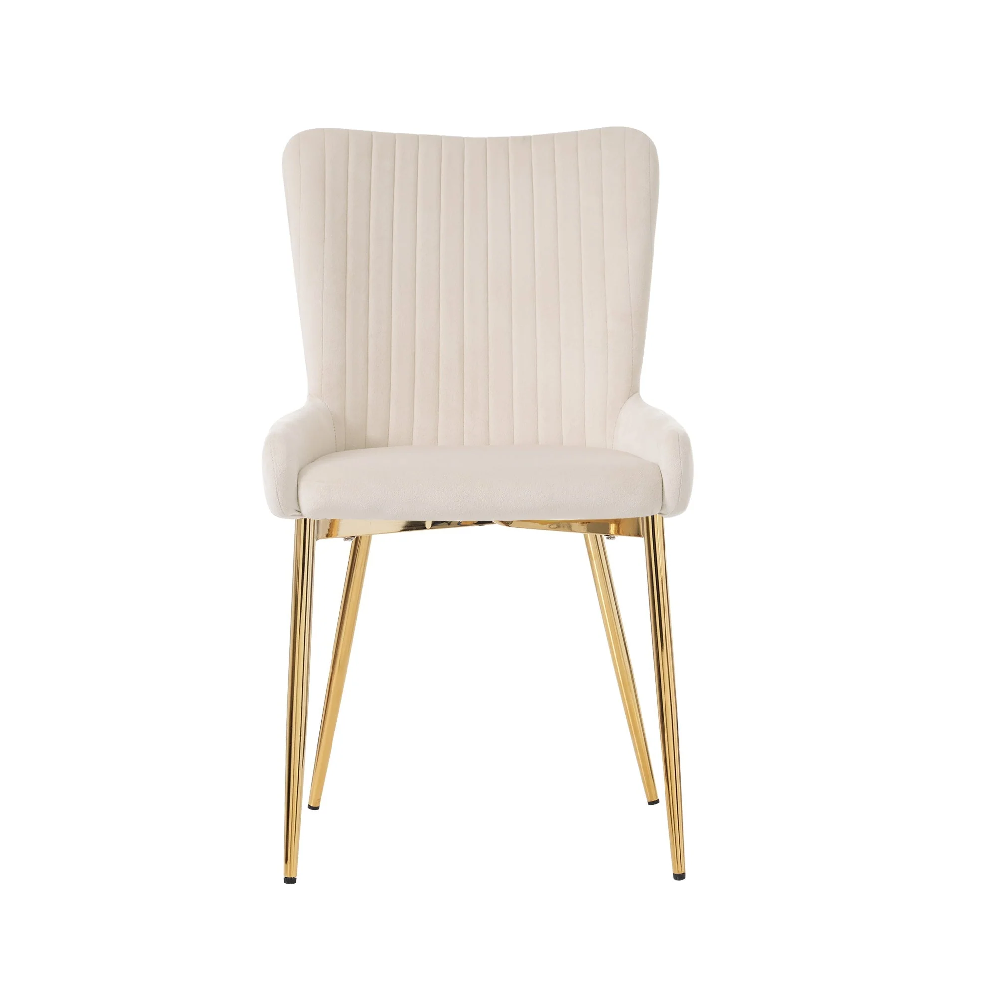 Velvet Dining Chair, Set of 4 with Gold Metal Legs and Lumbar Support, Beige - Image 9