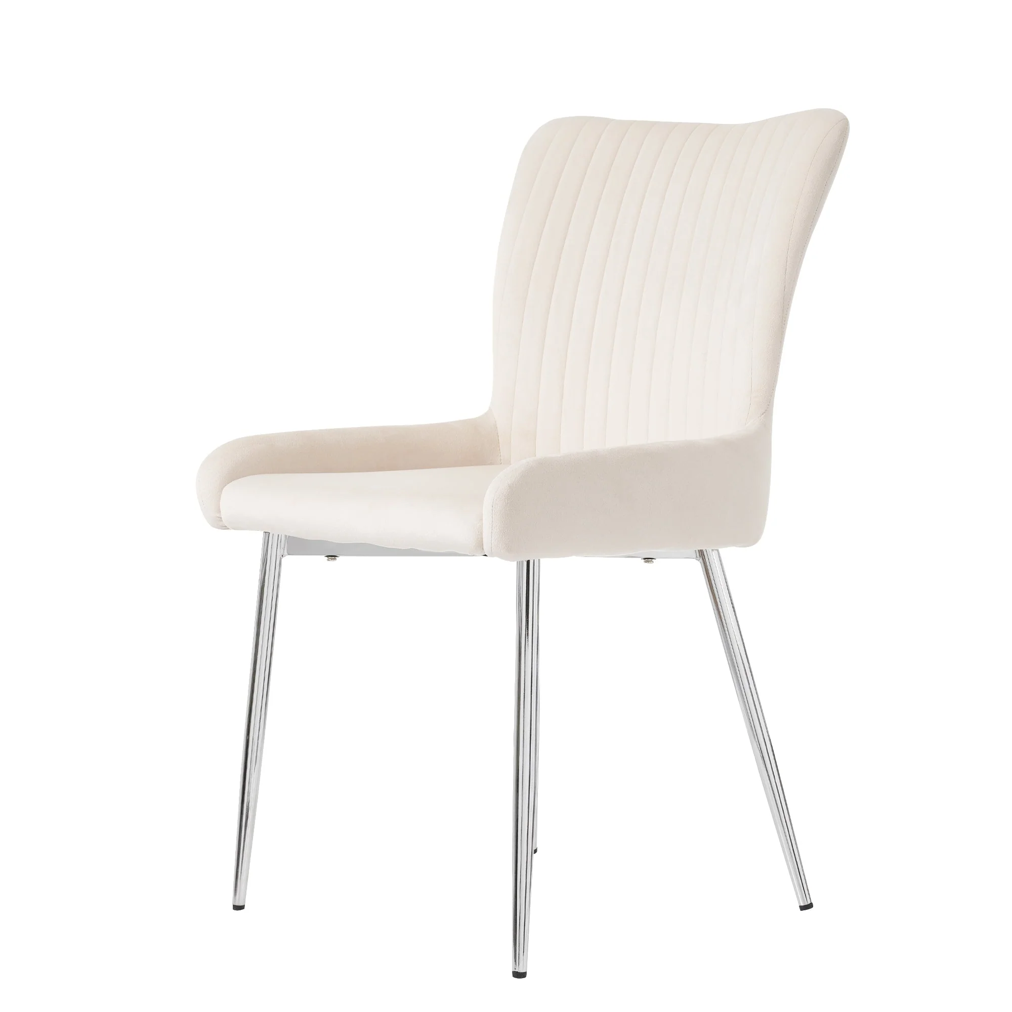 Velvet Dining Chair Set of 4 with Silver Metal Legs and Lumbar Support, Beige - Image 8