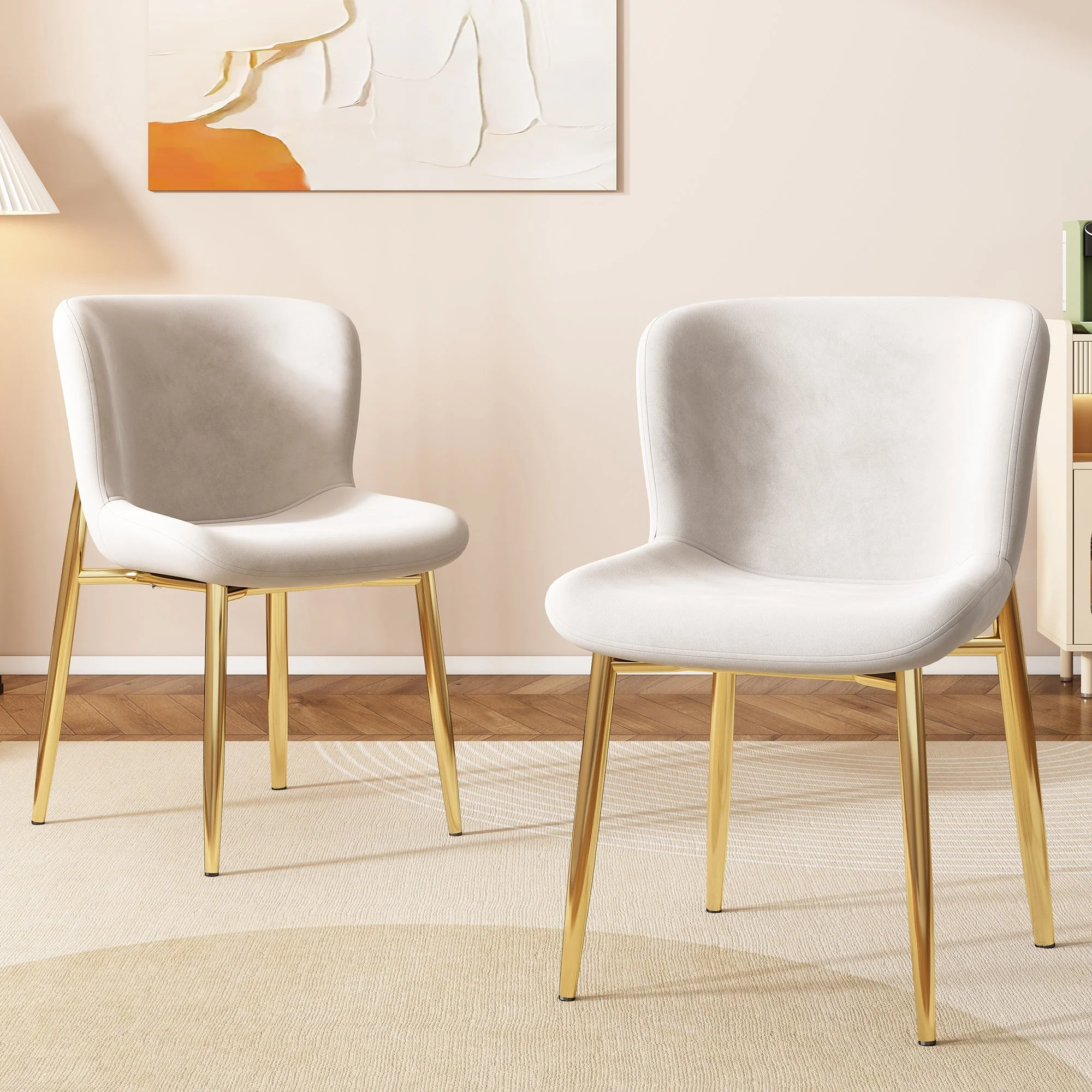 Velvet Dining Chair Set of 6 Deluxe Armchair Lounge Chair Metal Legs Beige - Image 4