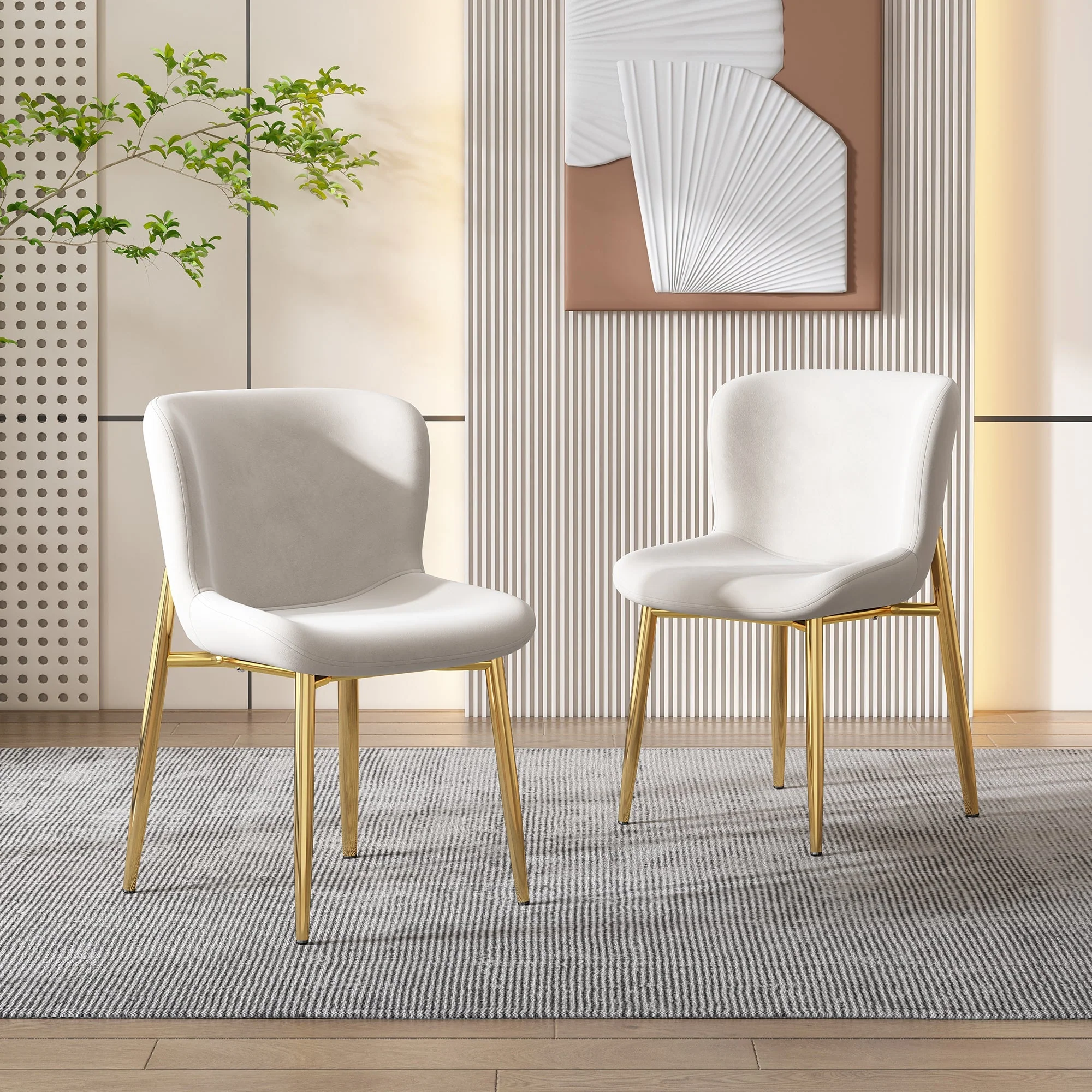 Velvet Dining Chair Set of 6 Deluxe Armchair Lounge Chair Metal Legs Beige - Image 5