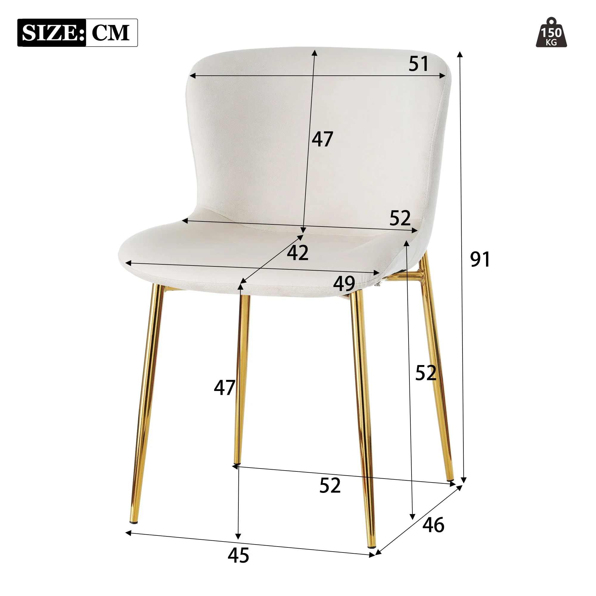 Velvet Dining Chair Set of 6 Deluxe Armchair Lounge Chair Metal Legs Beige - Image 6