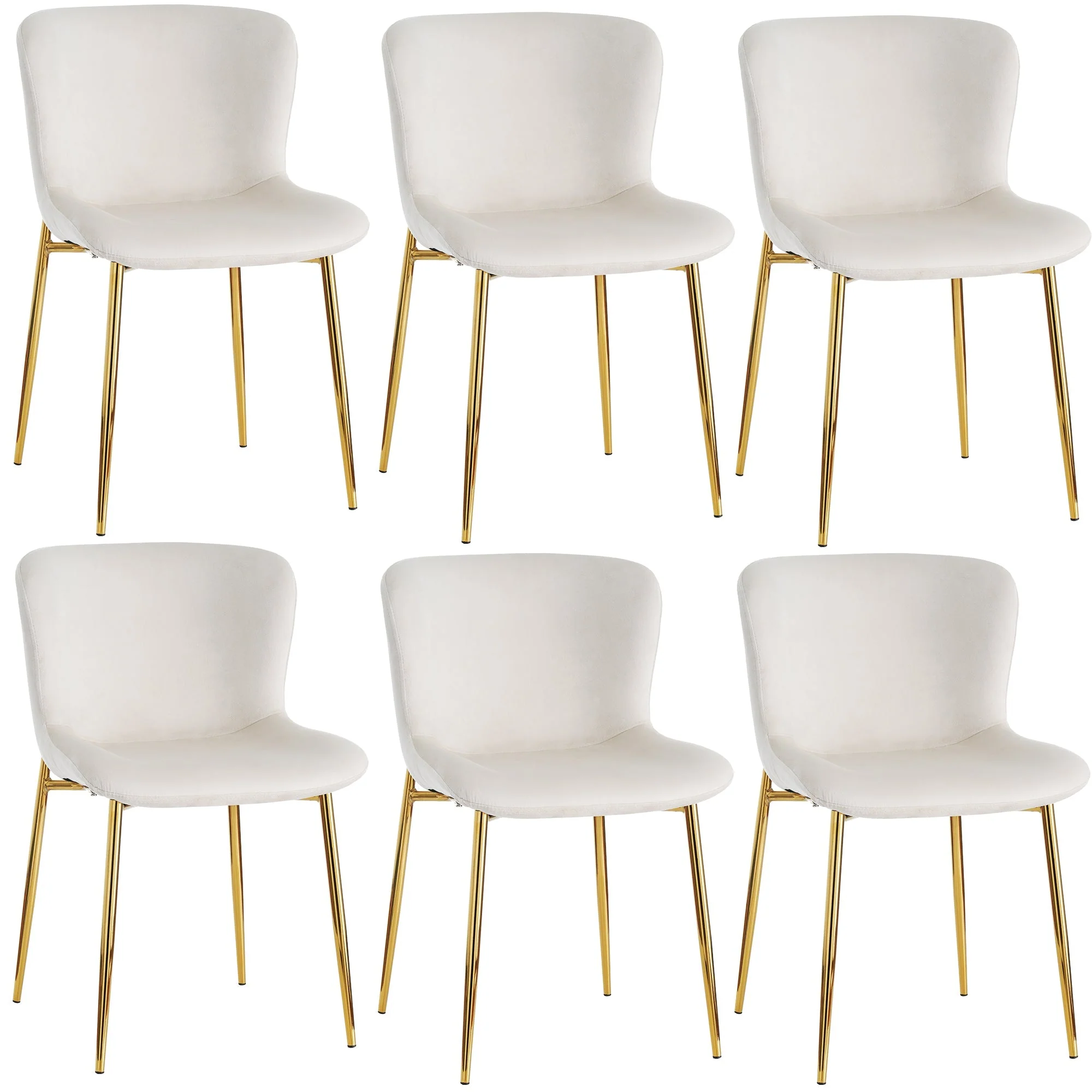 Velvet Dining Chair Set of 6 Deluxe Armchair Lounge Chair Metal Legs Beige - Image 7