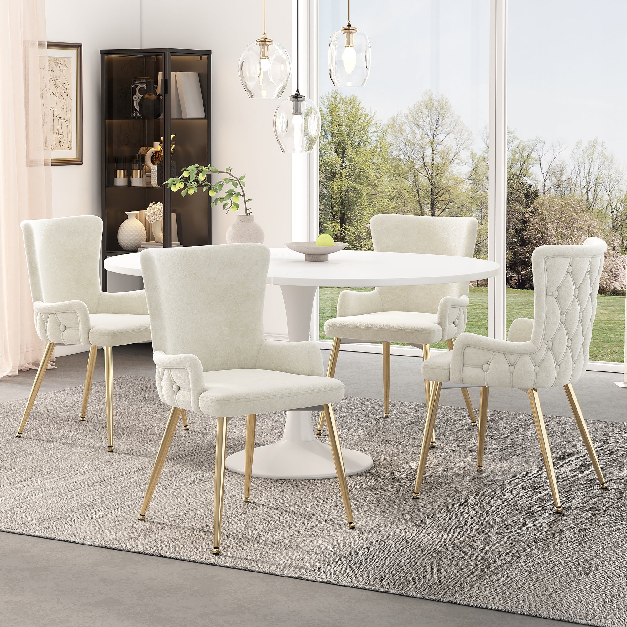 Velvet Dining Chair, Set of 6, Gold Metal Legs, Beige - Image 2