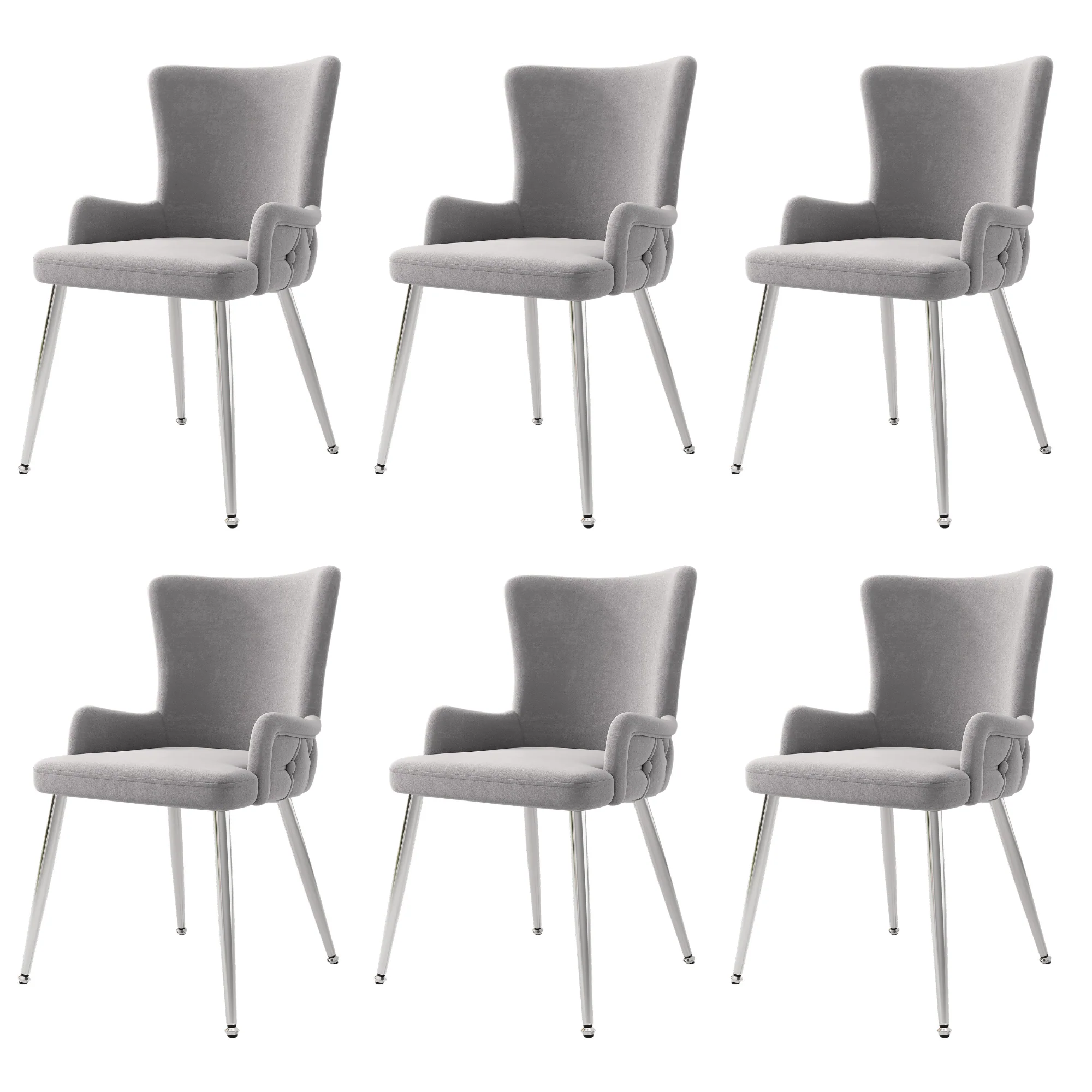 Velvet Dining Chair Set of 6, Luxurious Lounge Chair with Silver Metal Legs, Grey Velvet - Image 5