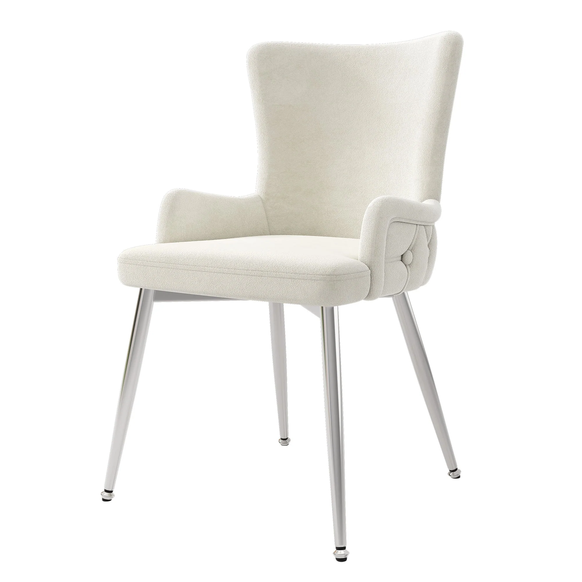 Velvet Dining Chair, Set of 6 Luxurious Lounge Chairs with Silver Metal Legs, Beige - Image 8