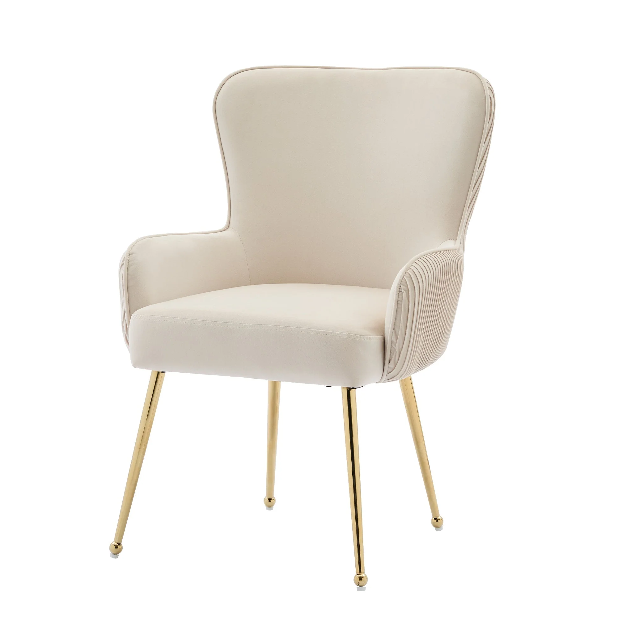 Velvet Dining Chair Set of 6, Luxurious Lounge with Armrests, Lumbar Support, Gold Legs, Beige - Image 9