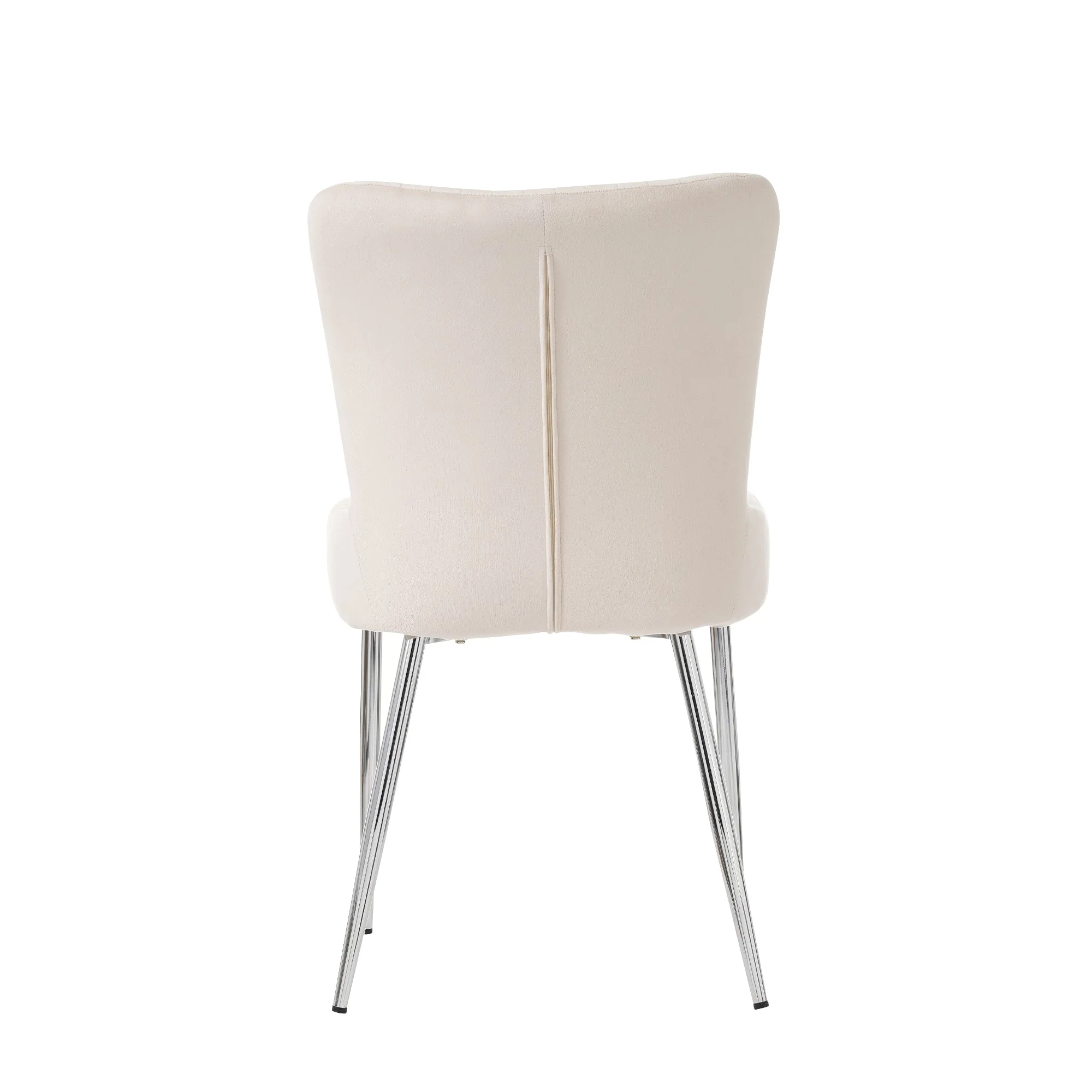 Velvet Dining Chair Set of 6 with Silver Metal Legs and Lumbar Support, Beige - Image 10