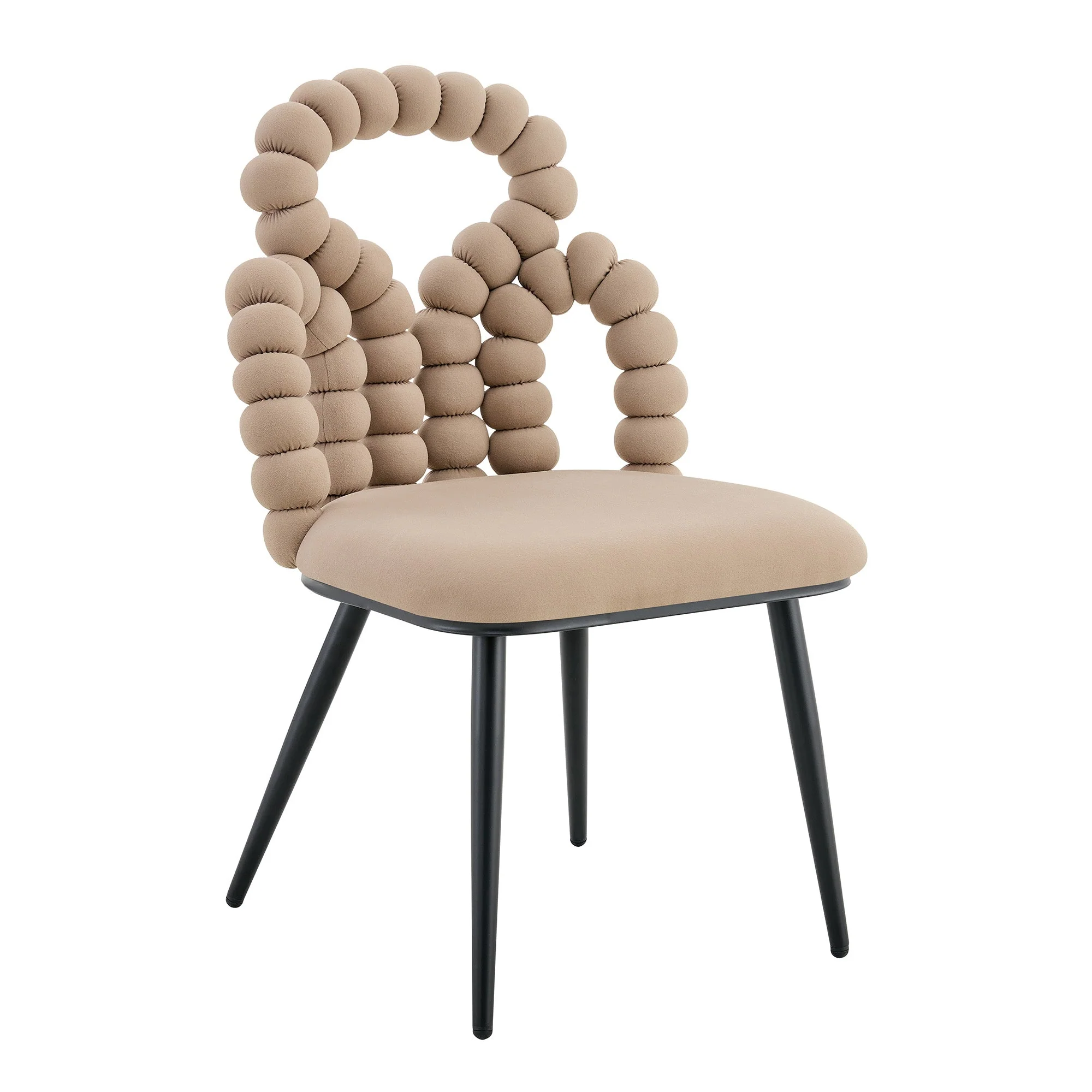 Velvet Dining Chairs Set of 2 Ball Chain Backrests Black Metal Camel - Image 10
