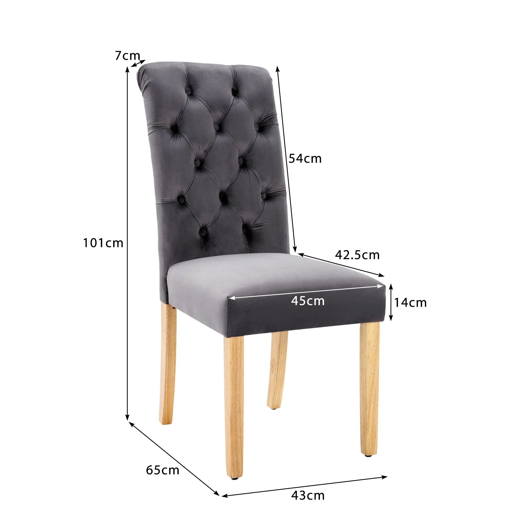 Velvet Dining Chairs Set of 2 Oak Legs Chrome Knockers Grey - Image 5