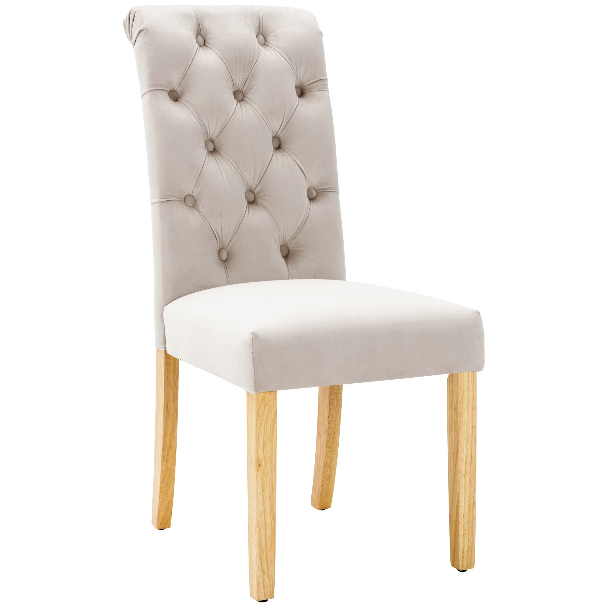 Velvet Dining Chairs Set of 4 with Oak Legs and Chrome Knocker Beige - Image 10