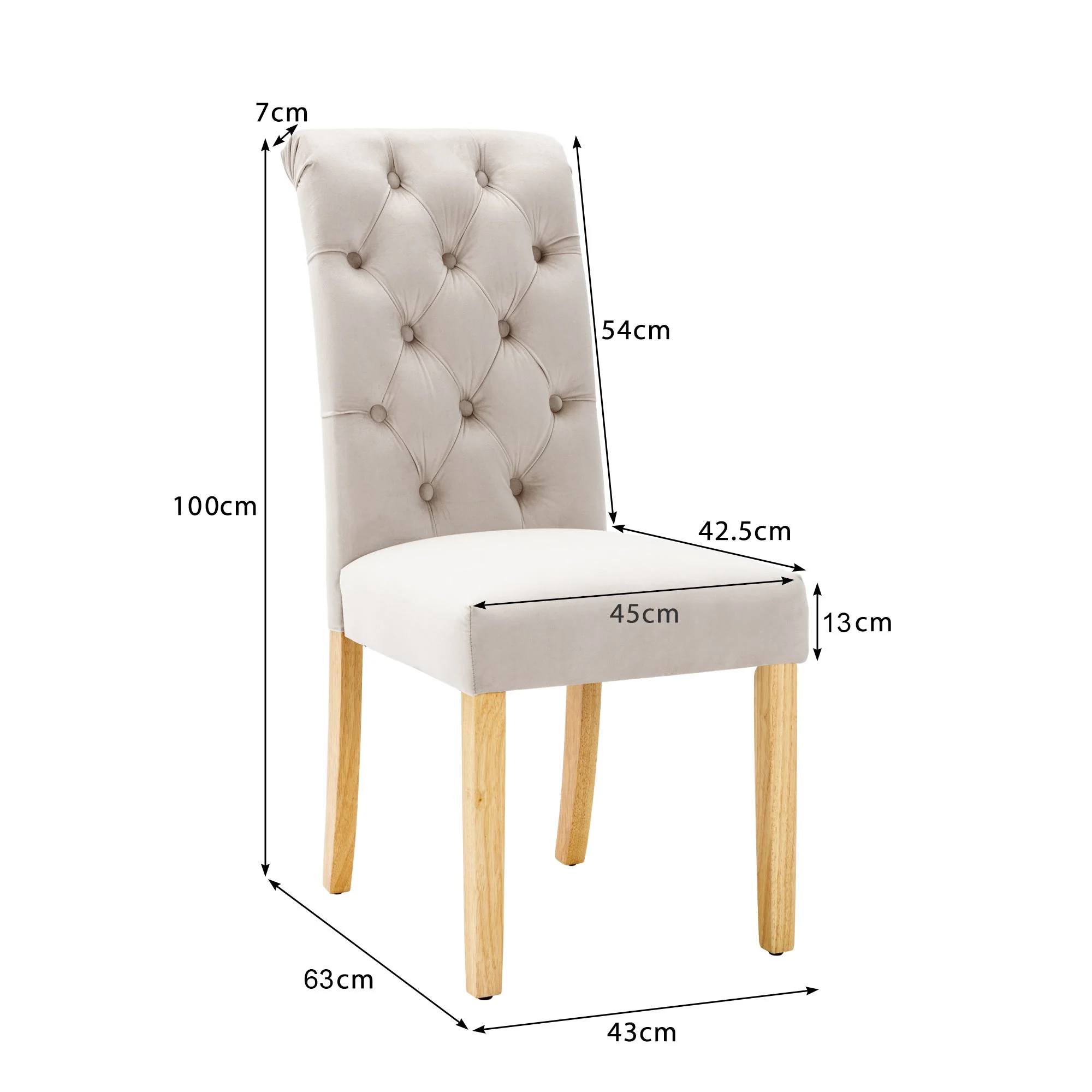 Velvet Dining Chairs Set of 4 with Oak Legs and Chrome Knocker Beige - Image 7