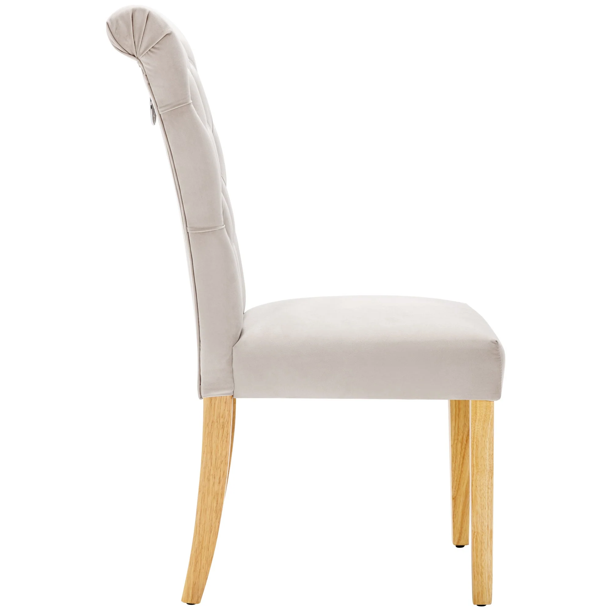 Velvet Dining Chairs Set of 4 with Oak Legs and Chrome Knocker Beige - Image 9