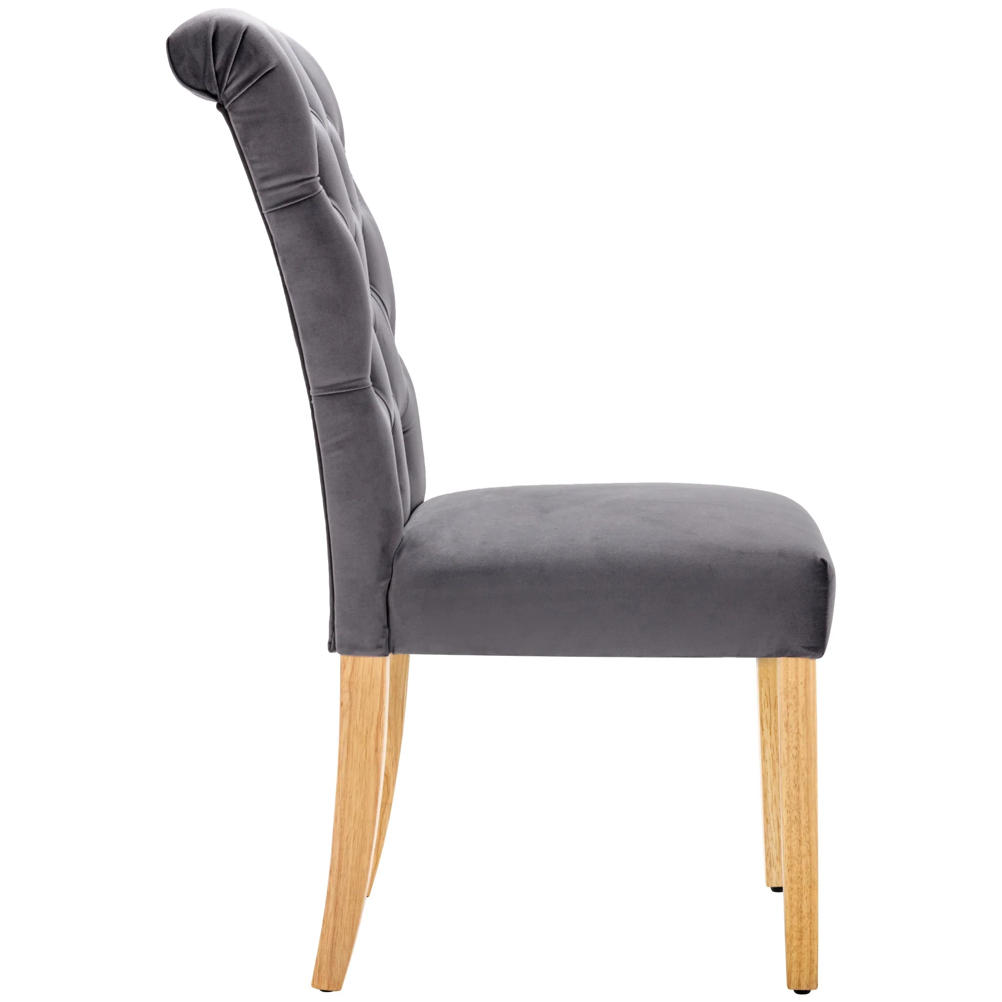 Velvet Dining Chairs, Set of 6, Oak Legs, Chrome Knockers, Grey - Image 9