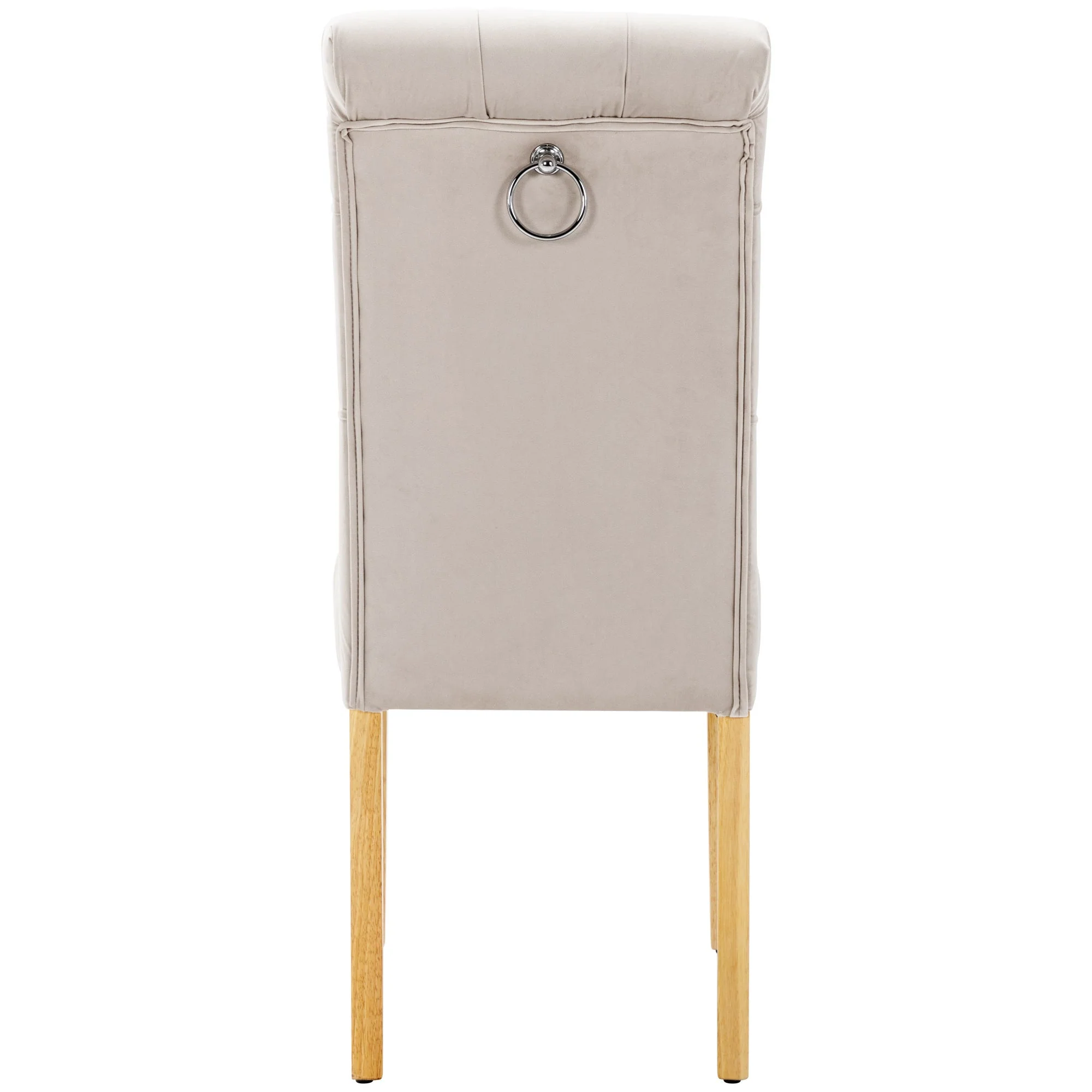 Velvet Dining Chairs Set of 6 with Oak Legs and Chrome Knockers, Beige - Image 10