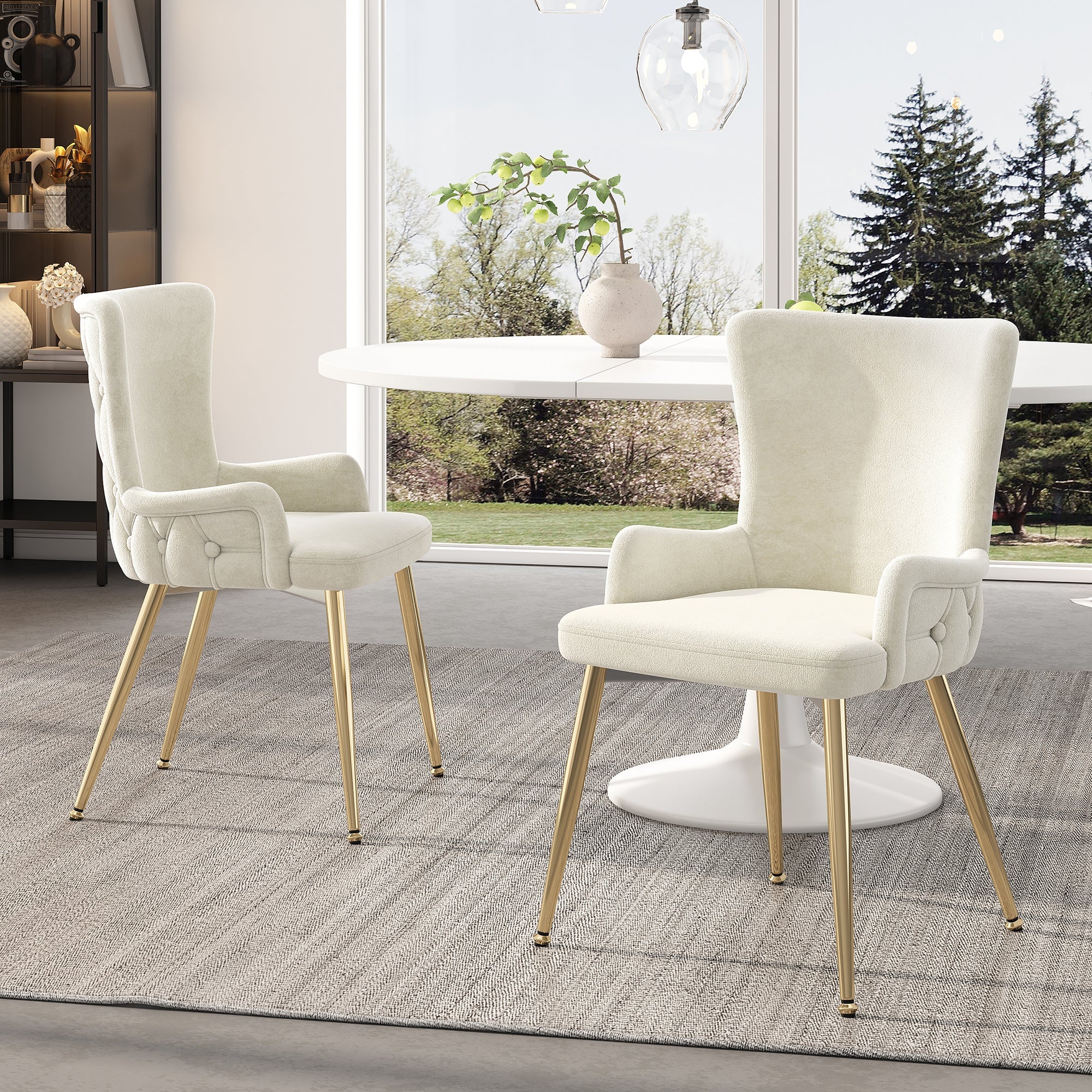 Velvet Dining/Lounge Chair Set of 2 Luxurious Gold Metal Legs - Beige