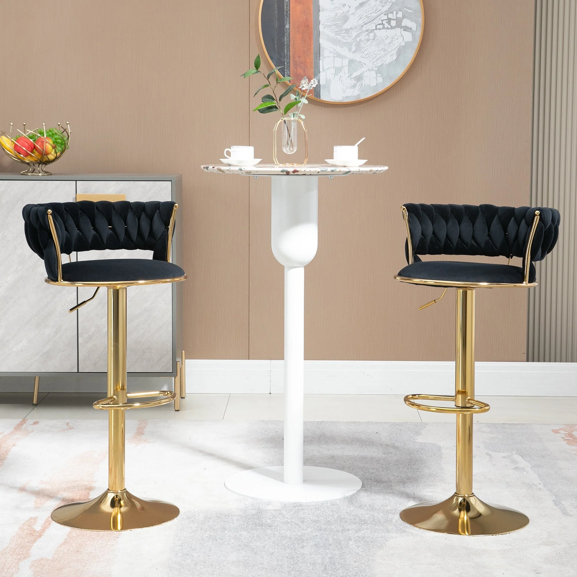Velvet Swivel Bar Stool Set, Adjustable Height with Handcrafted Backrest