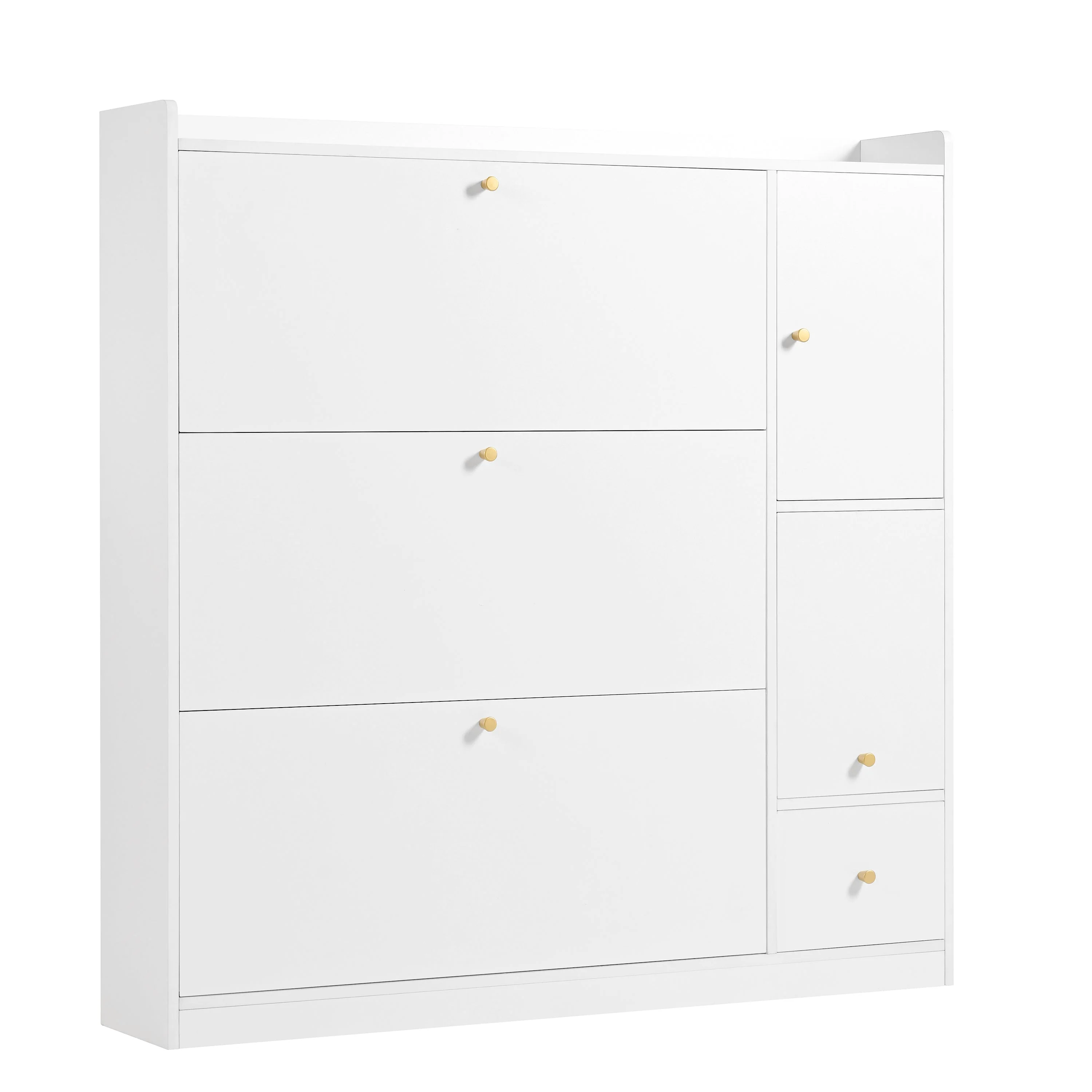 Versatile Tilting Shoe Cabinet with 3 Folding Drawers, Entryway Organizer, White - Image 6