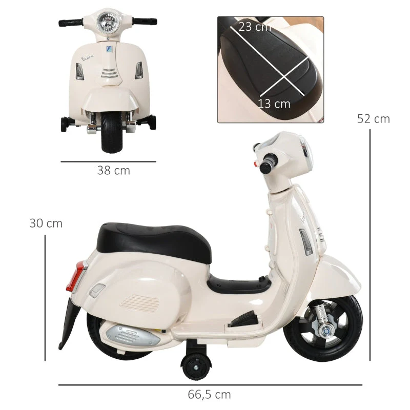 VESPA Electric Motorcycle for Kids, LED Light & Sound, PP Plastic & Metal, White - Image 3