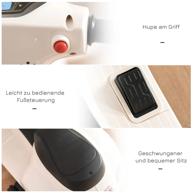 VESPA Electric Motorcycle for Kids, LED Light & Sound, PP Plastic & Metal, White - Image 7