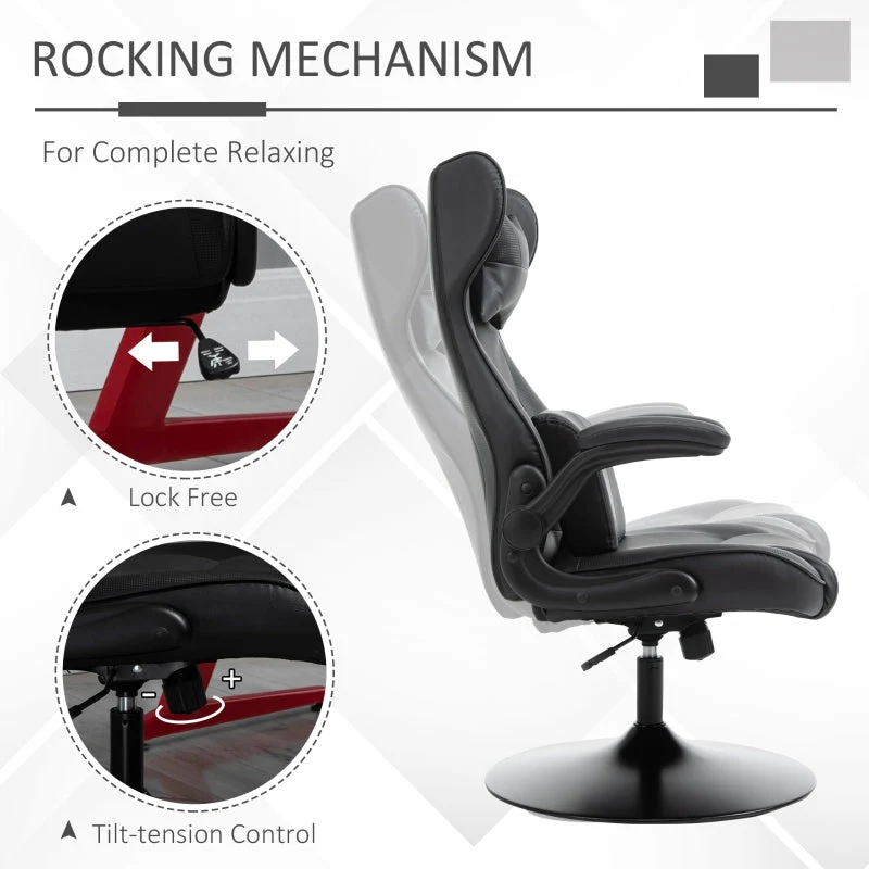 Video Game Chair, Racing Style with Lumbar Support, Flip-up Armrest, Black - Image 6