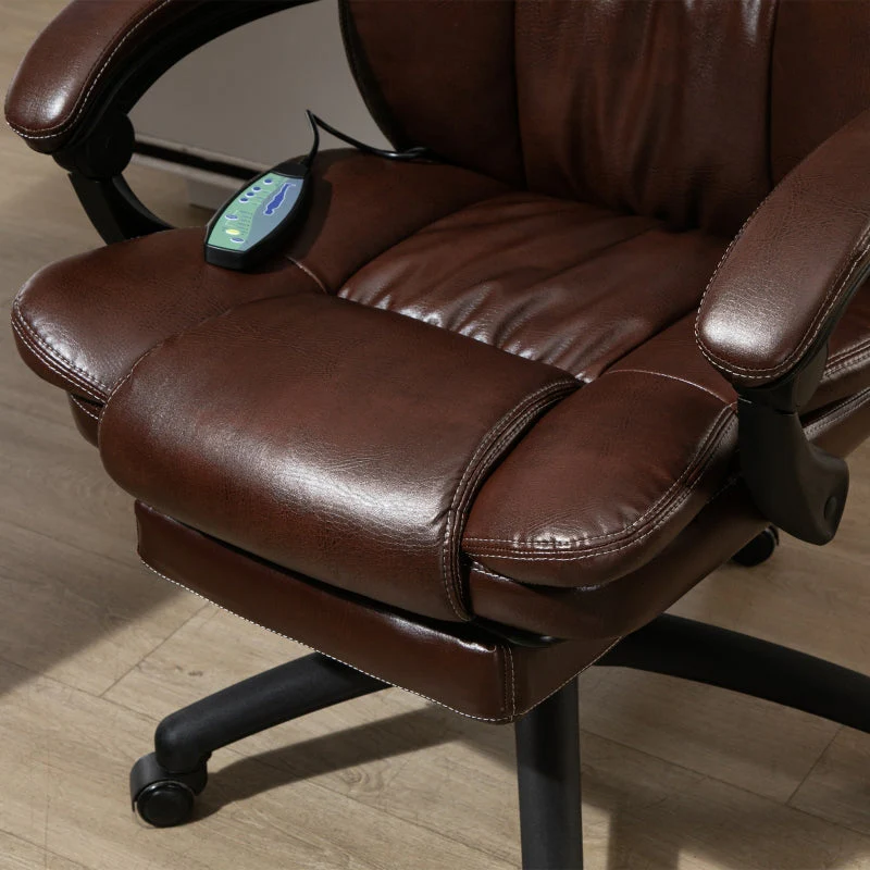 Vinsetto Adjustable Swivel Chair with Footrest, Headrest, Massage Function, Faux Leather, Brown - Image 8