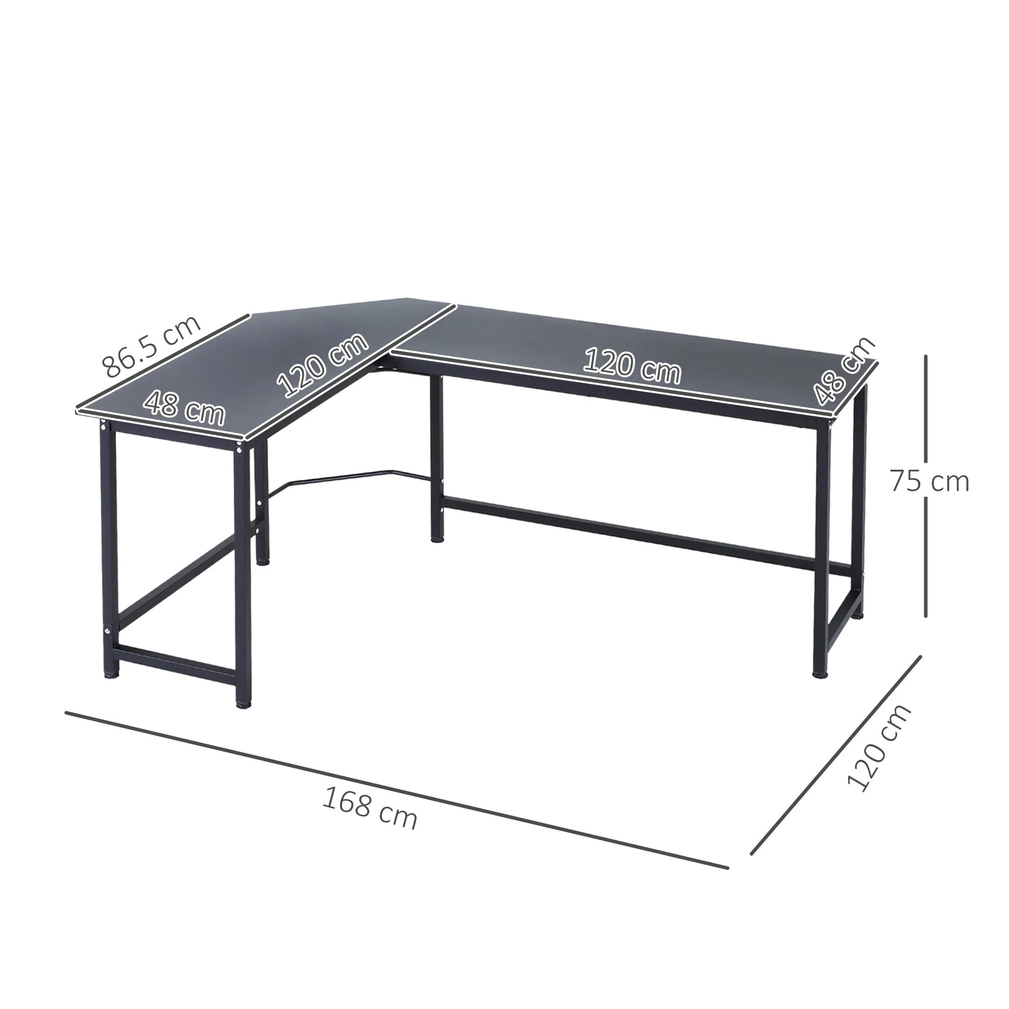 Vinsetto Corner Desk Height Adjustable, Metal Black - Image 3