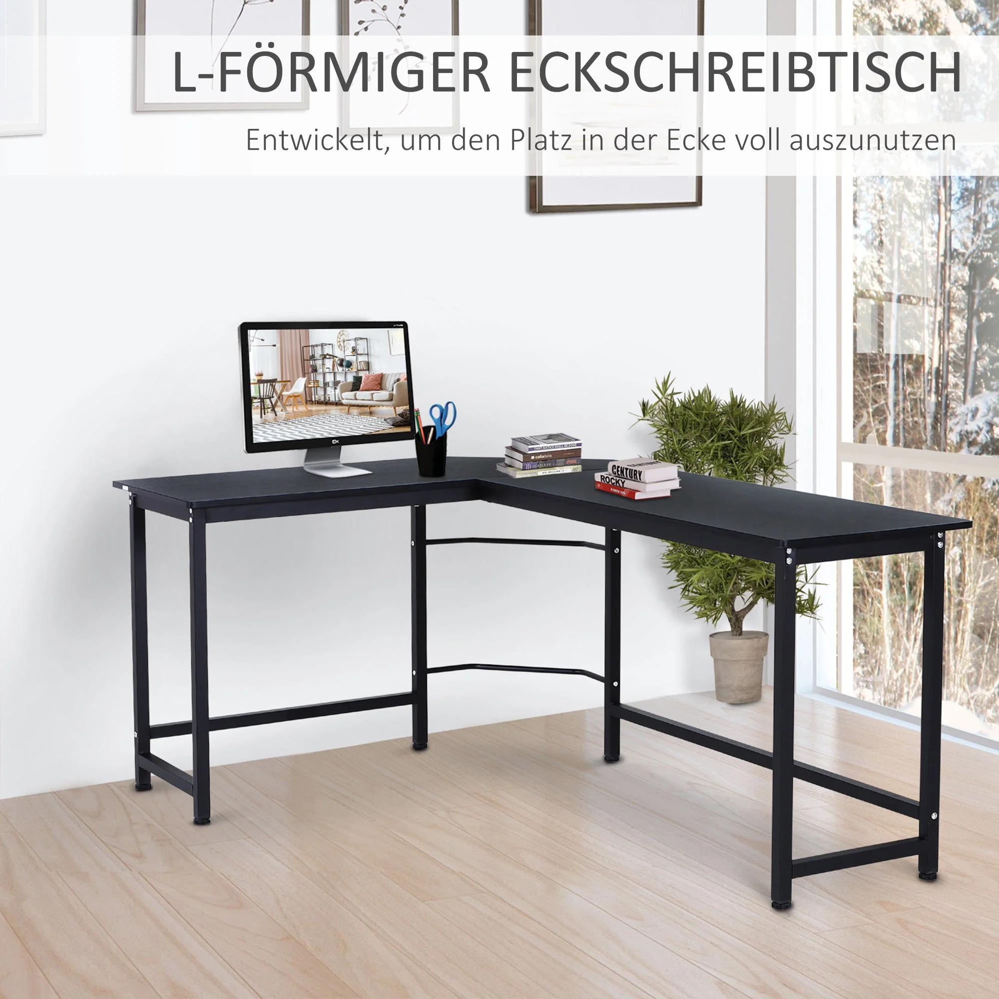 Vinsetto Corner Desk Height Adjustable, Metal Black - Image 4